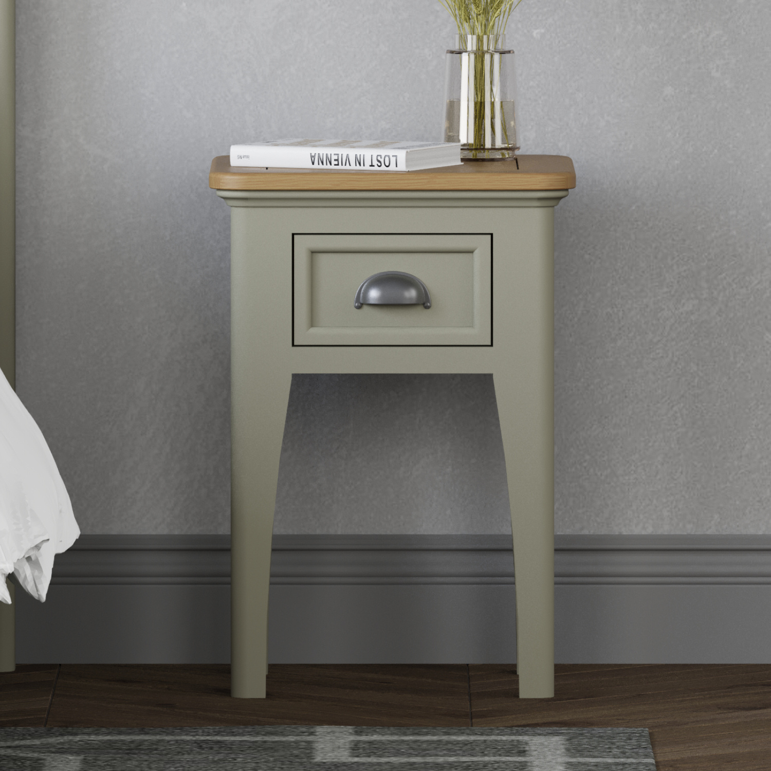 Brampton Soft Green Painted 1 Drawer Bedside Table