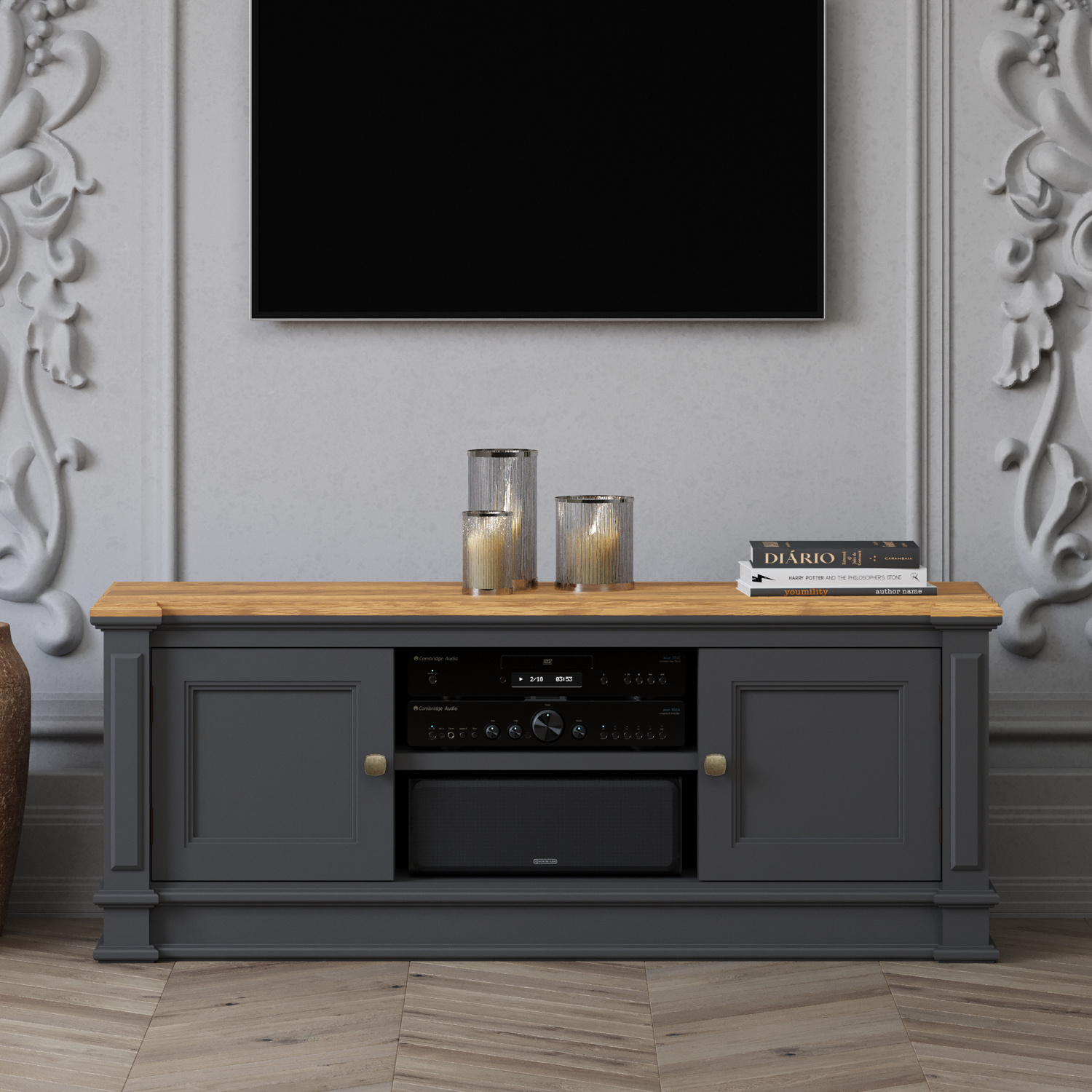 Lawson Oak and Charcoal Grey Painted Large TV Cabinet Lawson Oak and Charcoal Grey Painted Large TV Cabinet