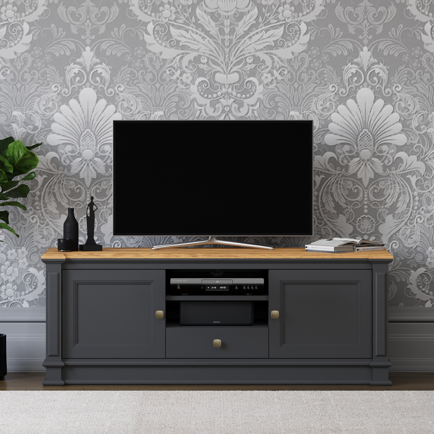 Lawson Oak And Charcoal Grey Painted Super Wide Tv Cabinet