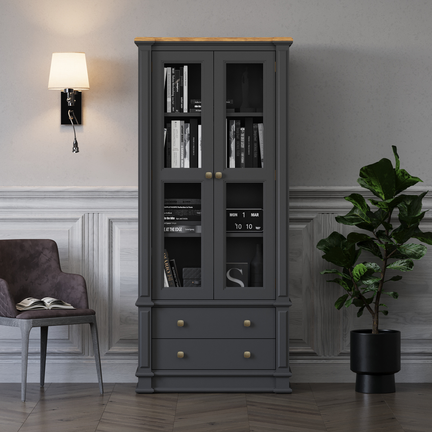 Lawson Oak And Charcoal Grey Painted Glazed Display Cabinet