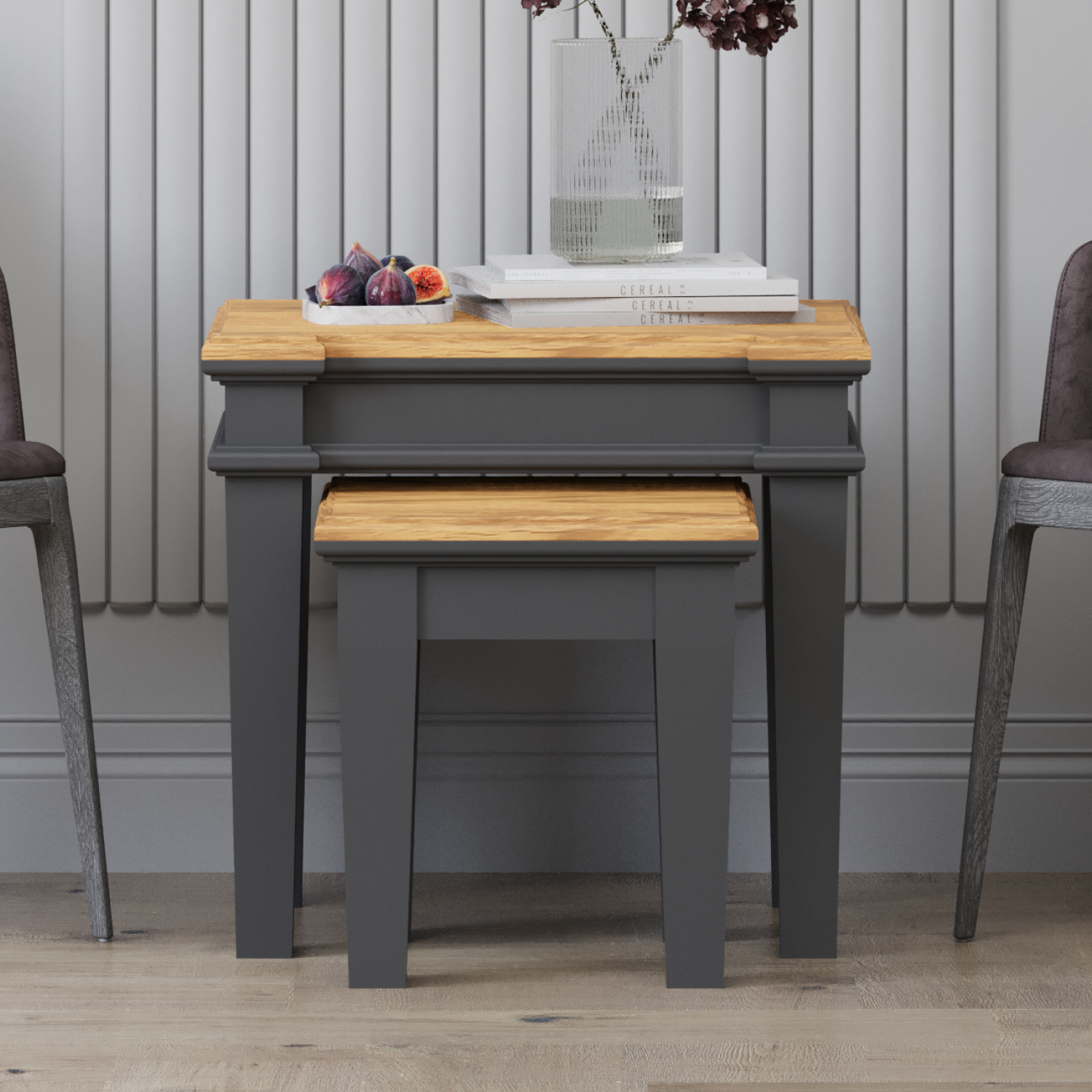 Lawson Oak and Charcoal Grey Painted Nest Of Tables