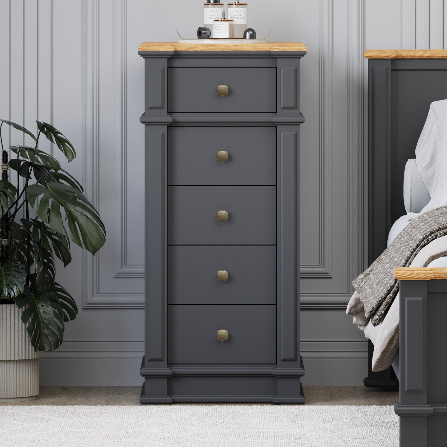 Lawson Oak and Charcoal Grey Painted 5 Drawer Tallboy