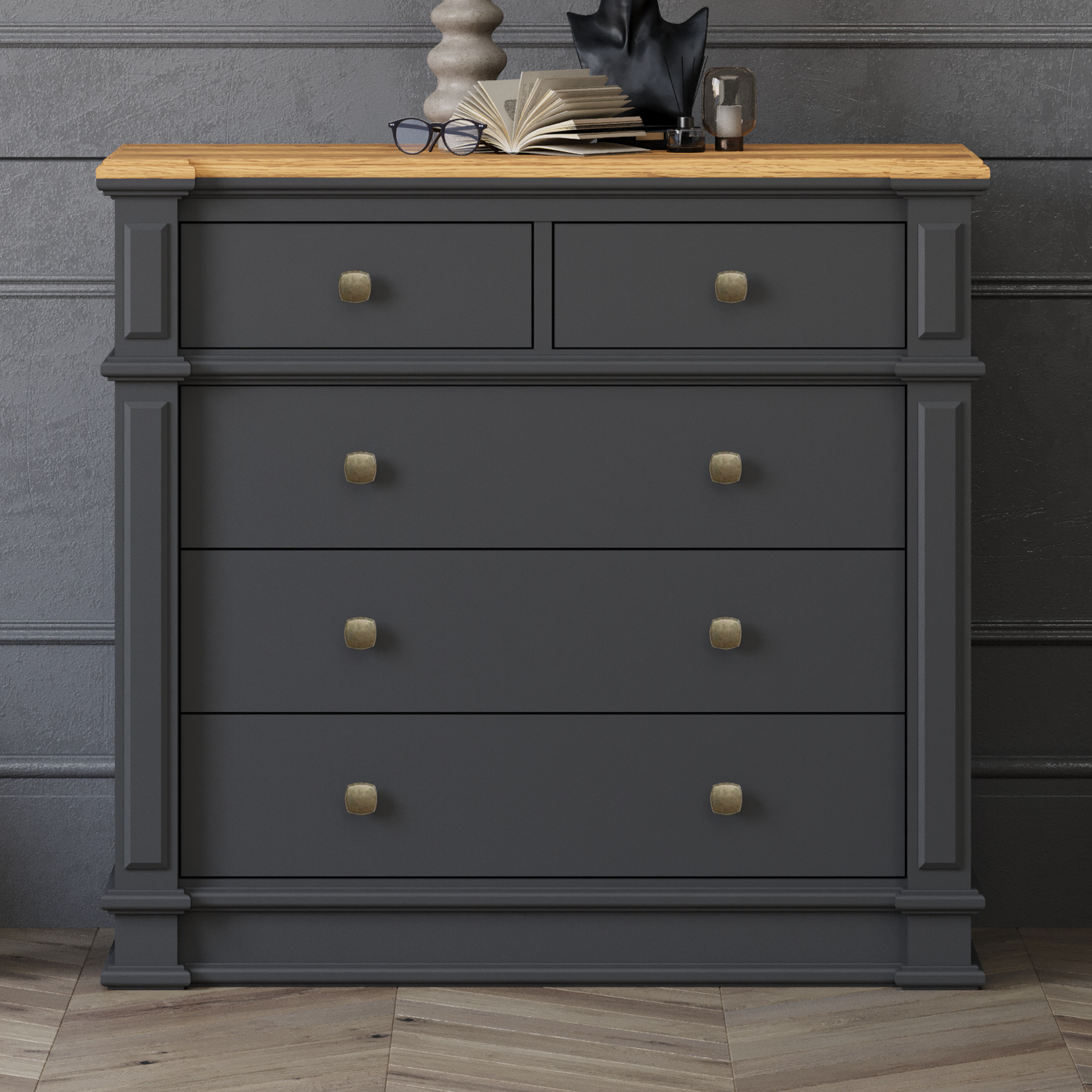 Lawson Oak and Charcoal Grey Painted 2 Over 3 Chest of Drawers