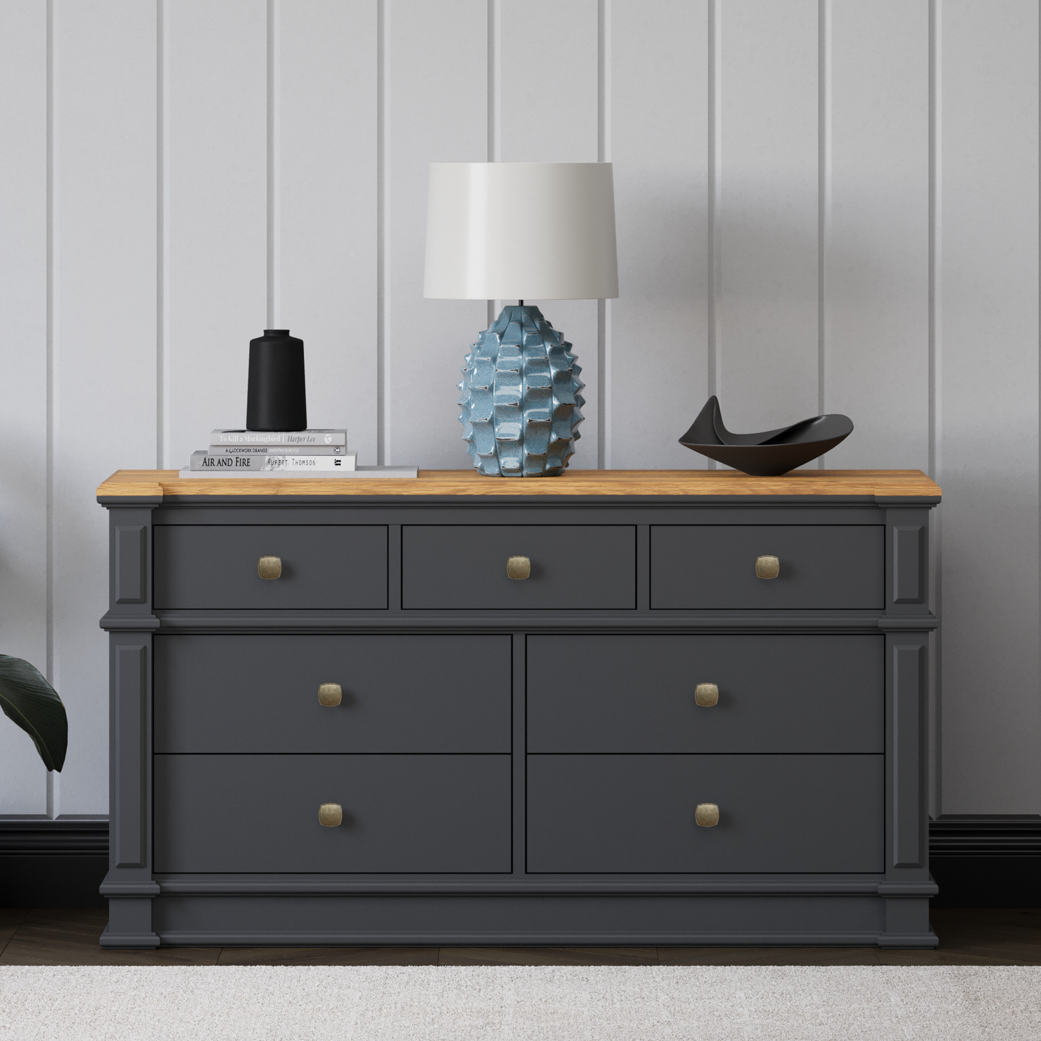 Lawson Oak and Charcoal Grey Painted Wide Chest Of Drawers