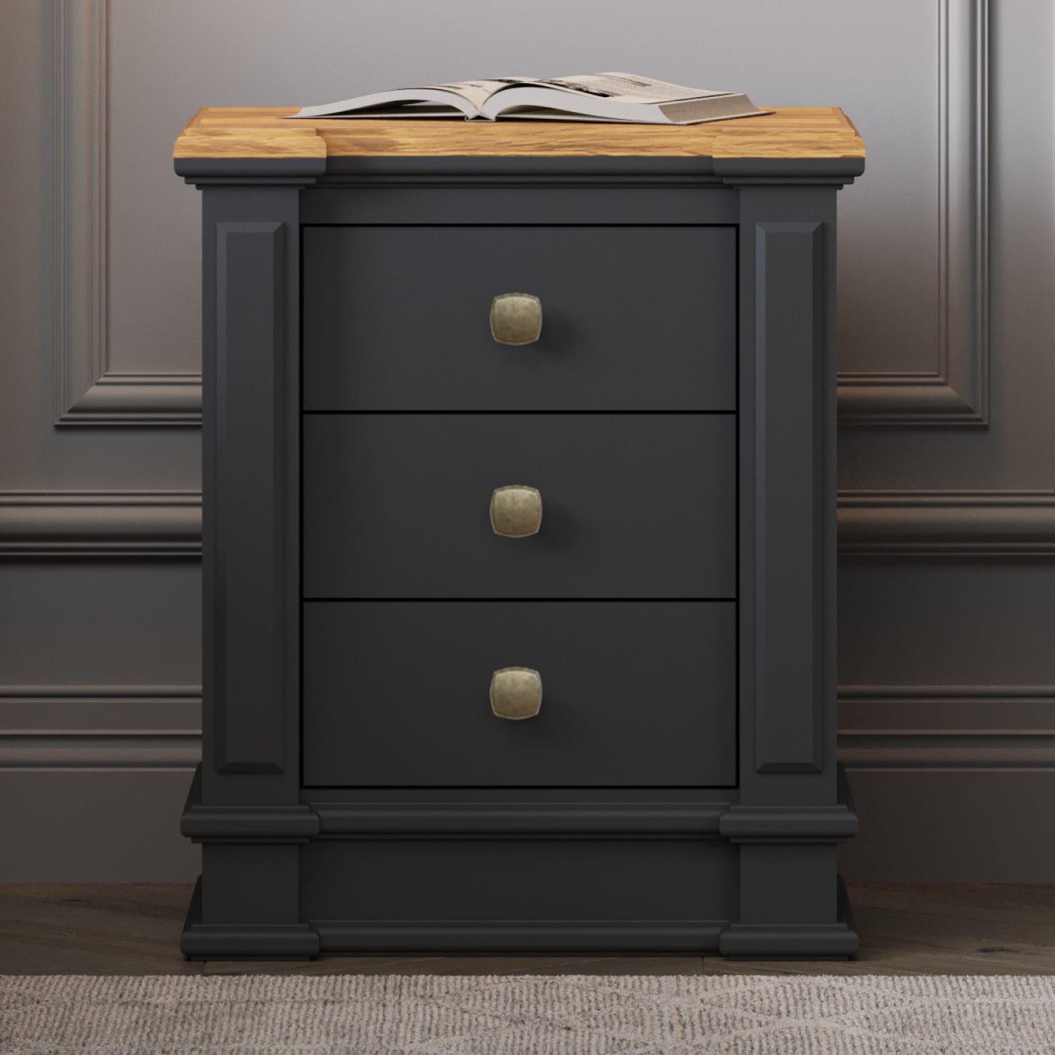 Lawson Oak And Charcoal Grey Painted 3 Drawer Bedside Chest