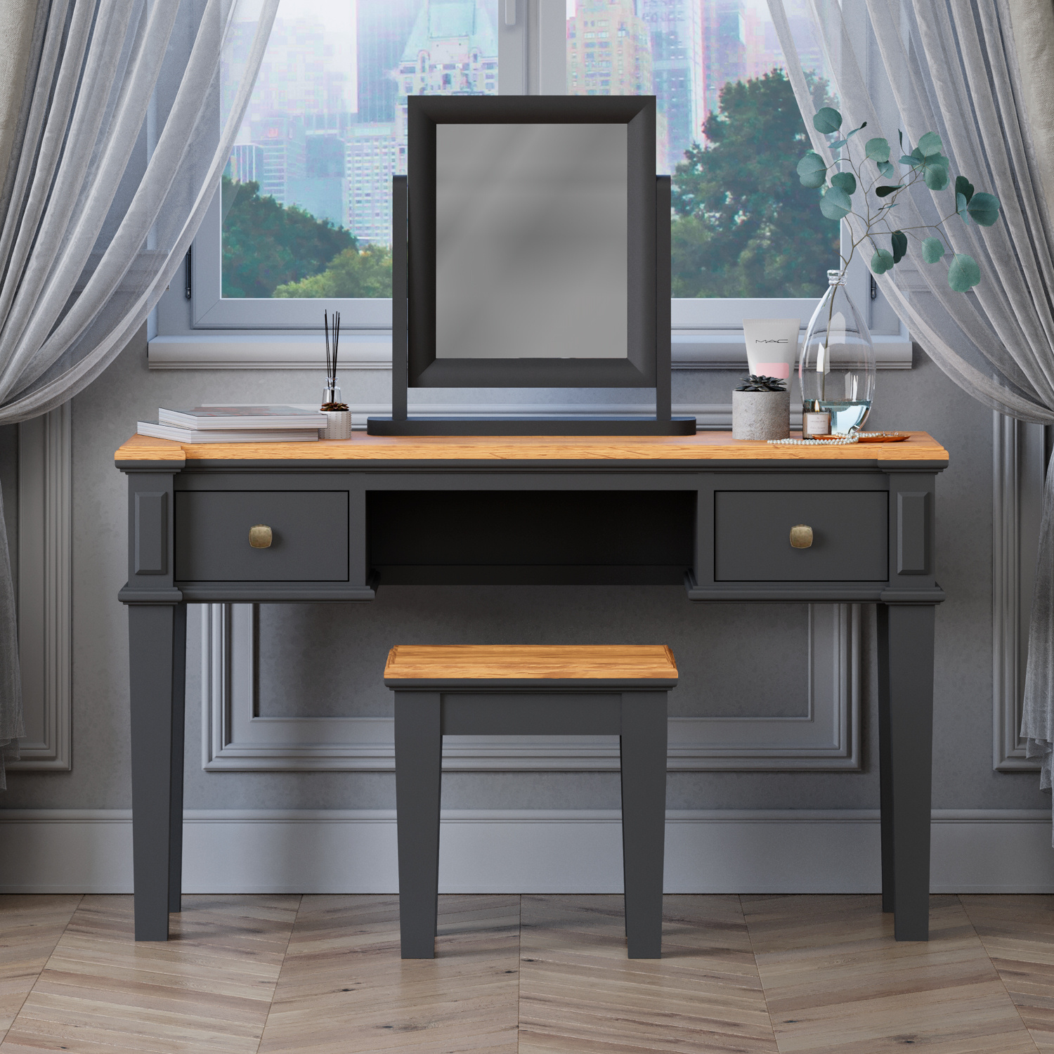 Lawson Oak And Charcoal Grey Painted Dressing Table Set