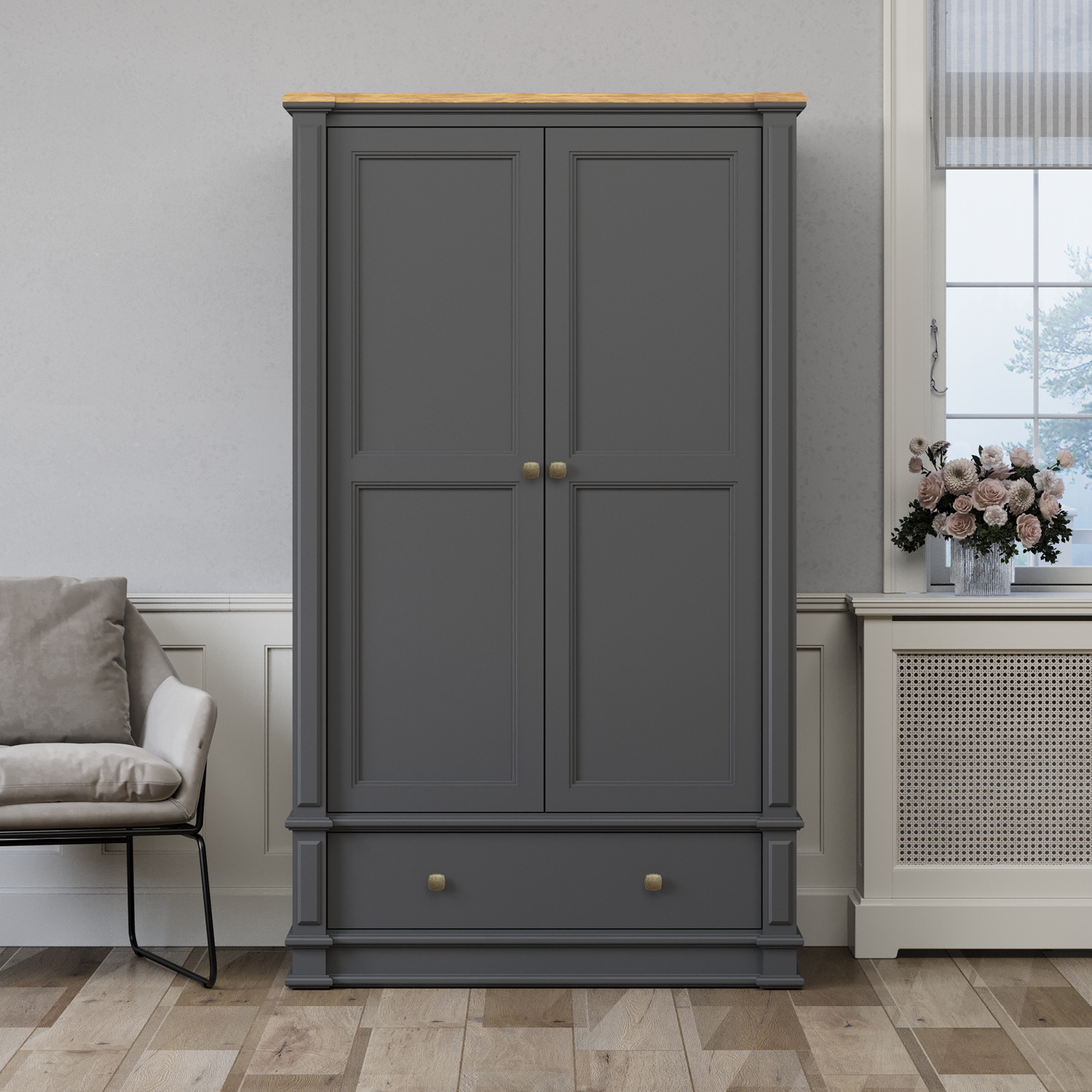 Lawson Oak And Charcoal Grey Painted Double Wardrobe