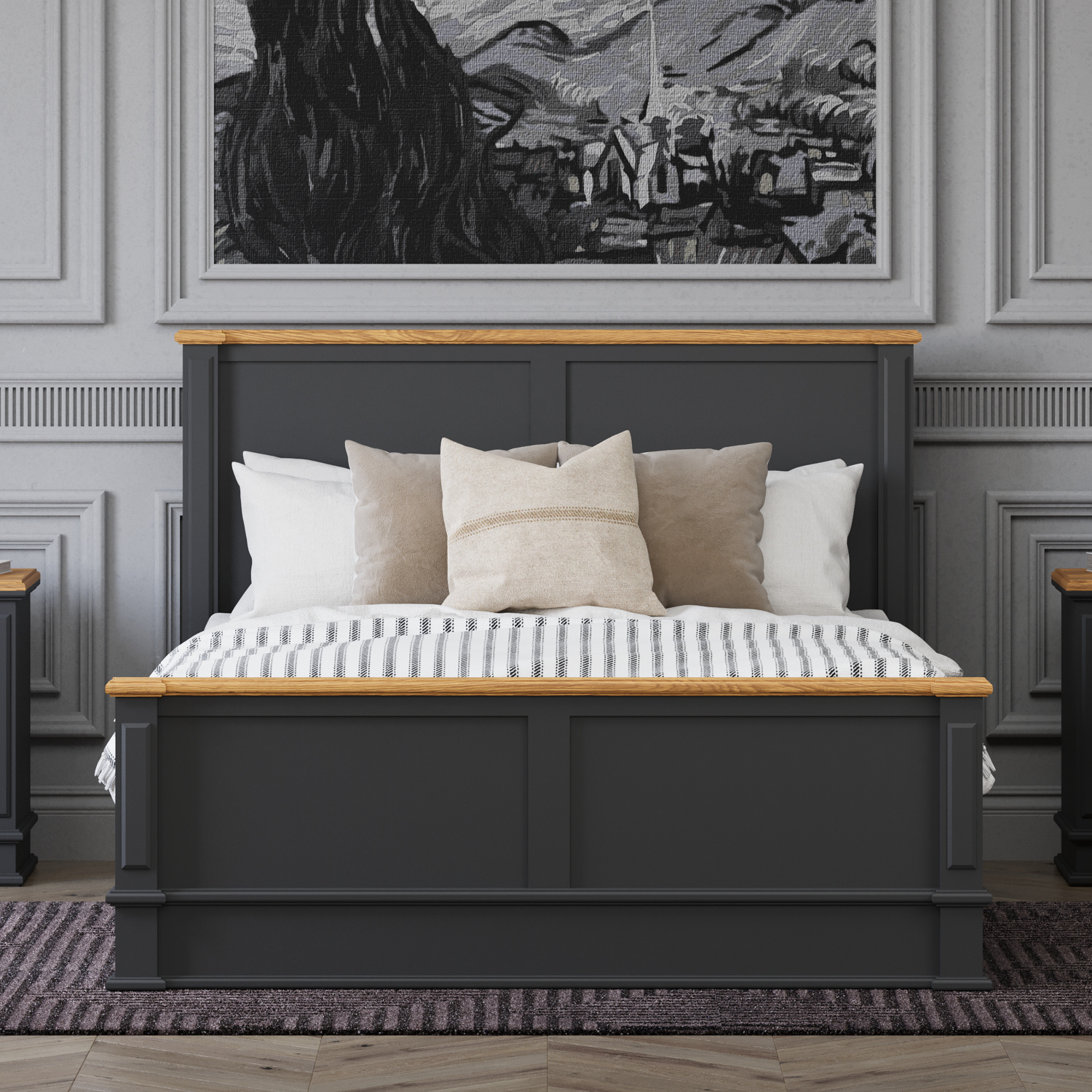 Lawson Oak And Charcoal Grey Painted Double Bed