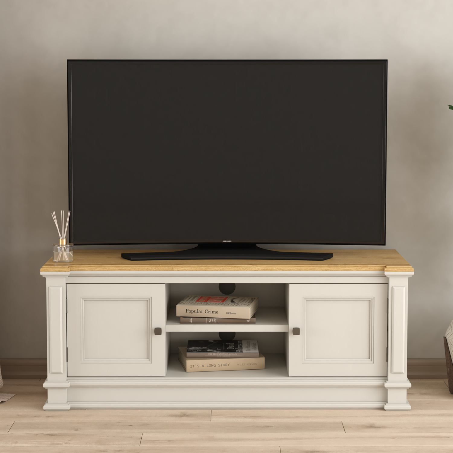 Lawson Oak And Soft White Painted Large Tv Cabinet