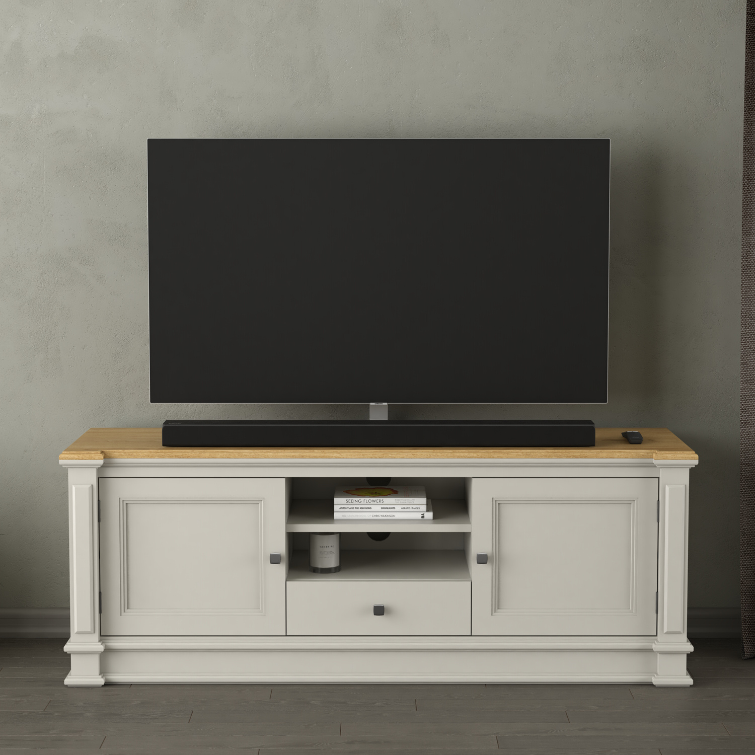 Lawson Oak And Soft White Painted Super Wide Tv Cabinet
