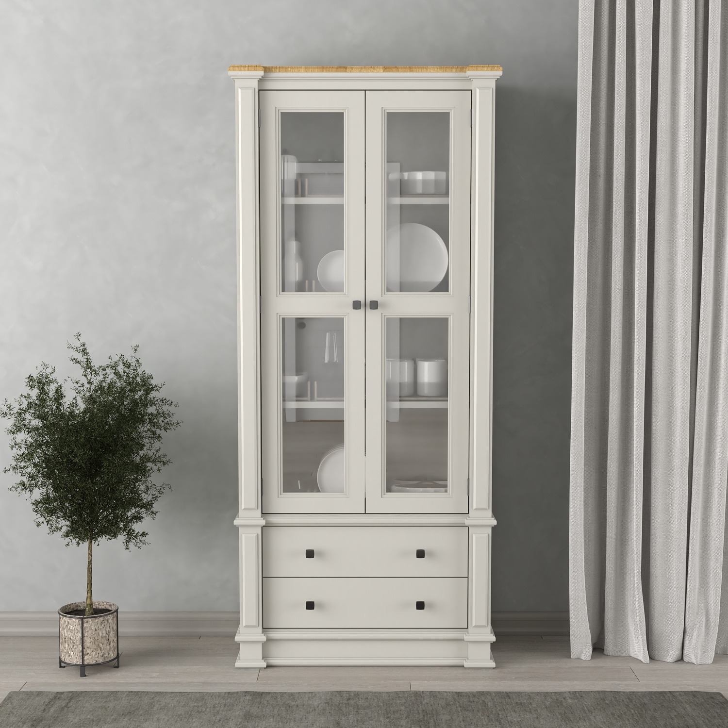 Lawson Oak And Soft White Painted Glazed Display Cabinet