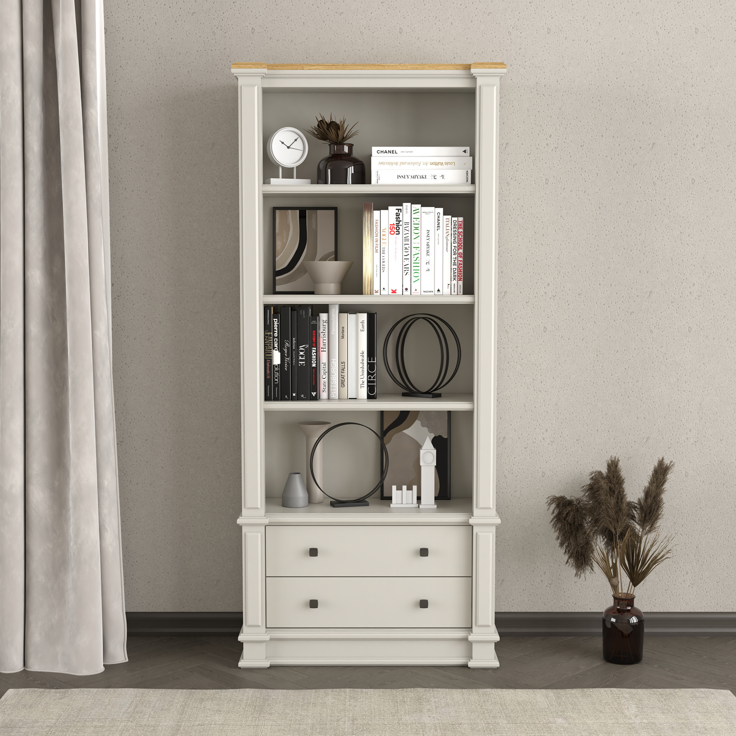 Lawson Oak And Soft White Painted Tall Bookcase
