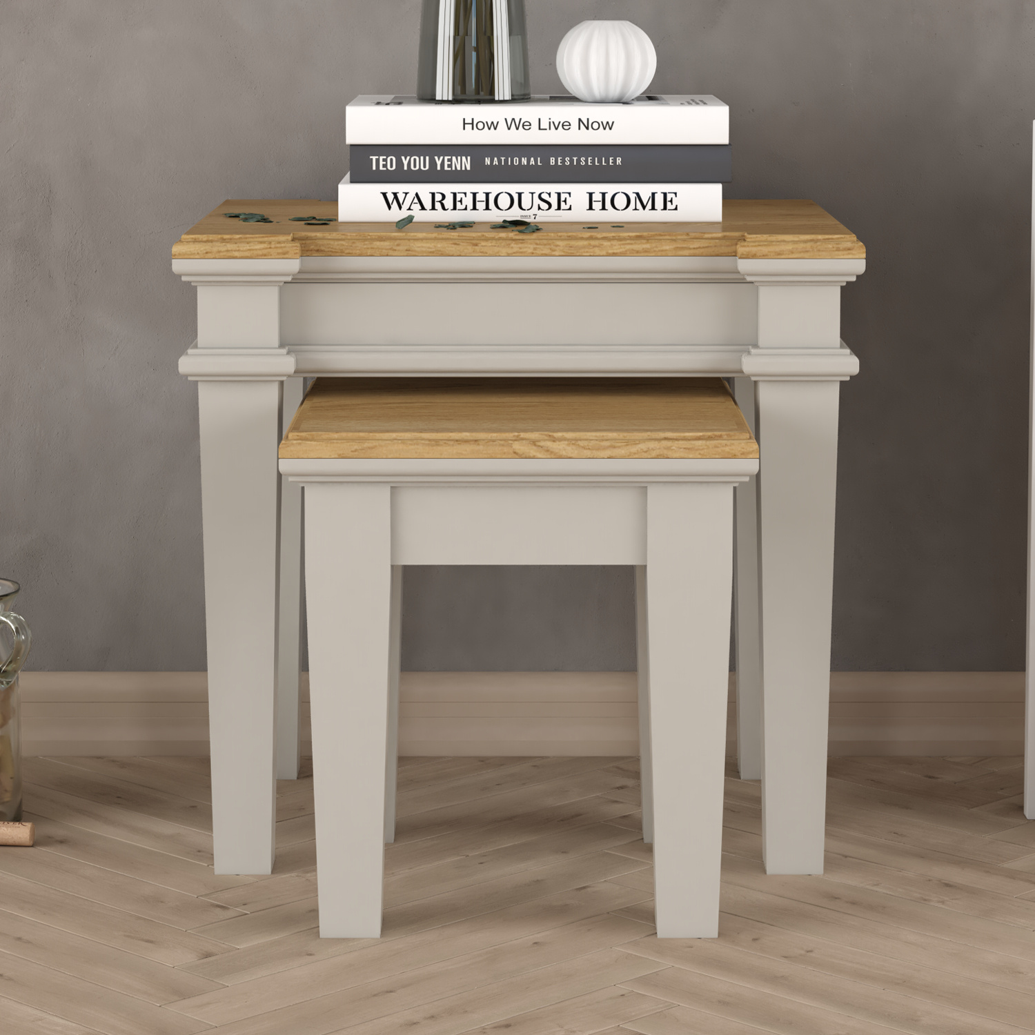 Lawson Oak And Soft White Painted Nest Of Tables