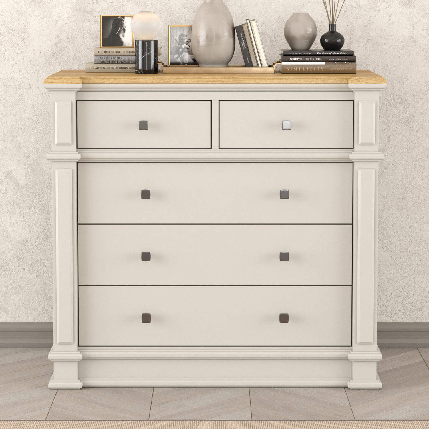 Lawson Oak And Soft White Painted 2 Over 3 Chest Of Drawers