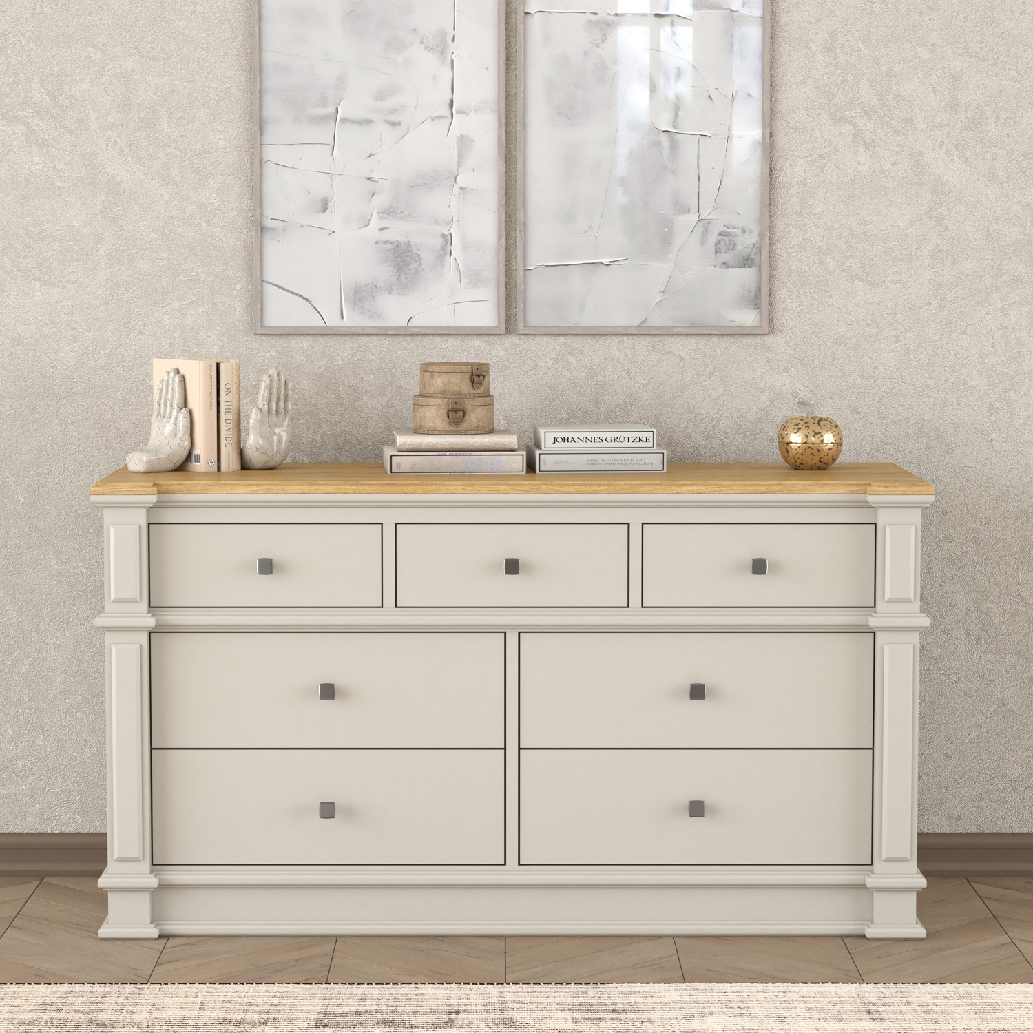 Lawson Oak And Soft White Painted Wide Chest Of Drawers
