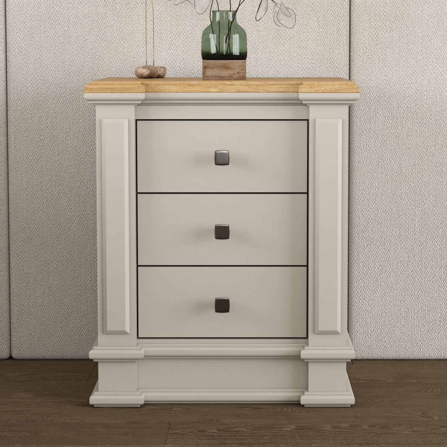 Lawson Oak And Soft White Painted 3 Drawer Bedside Chest