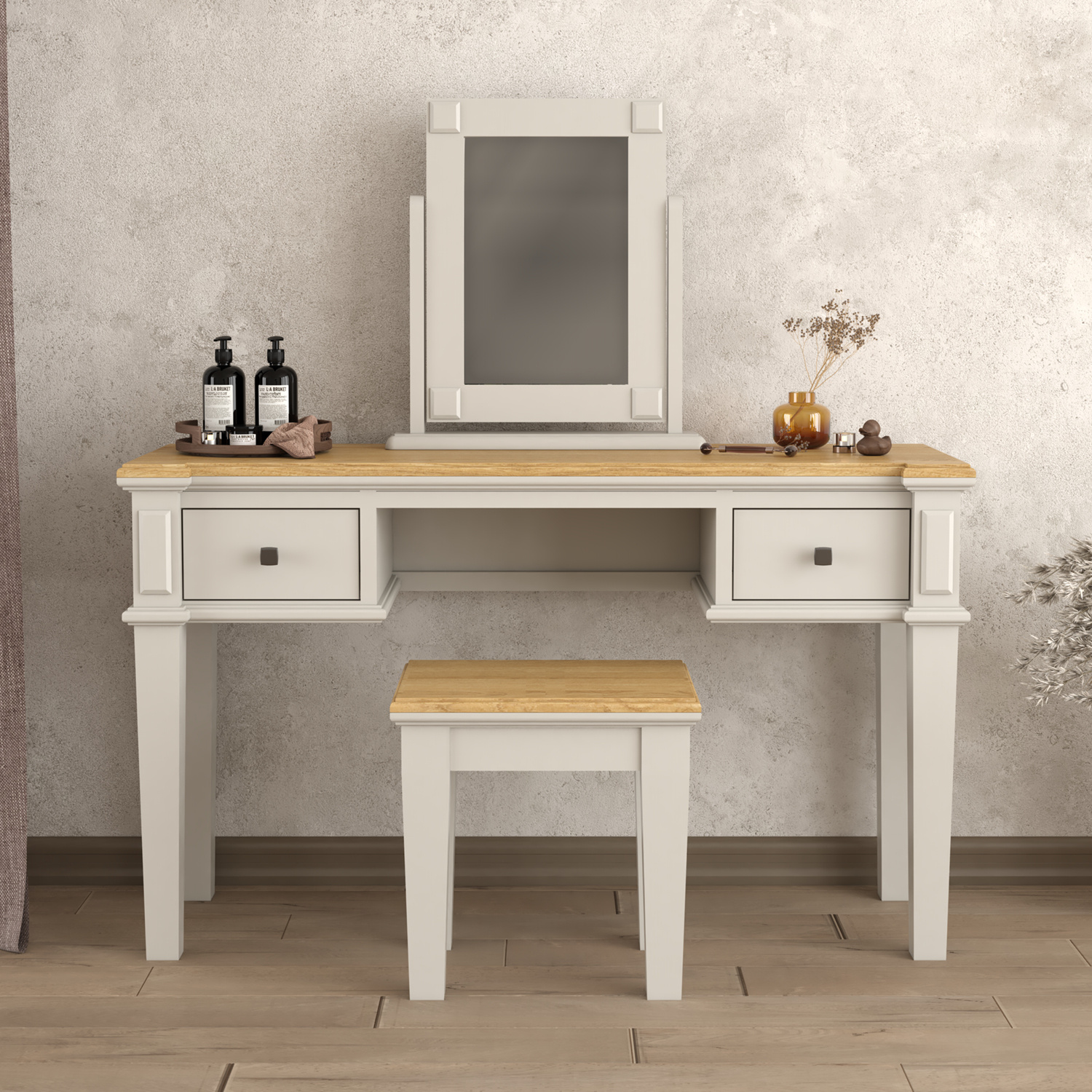 Lawson Oak And Soft White Painted Dressing Table Set
