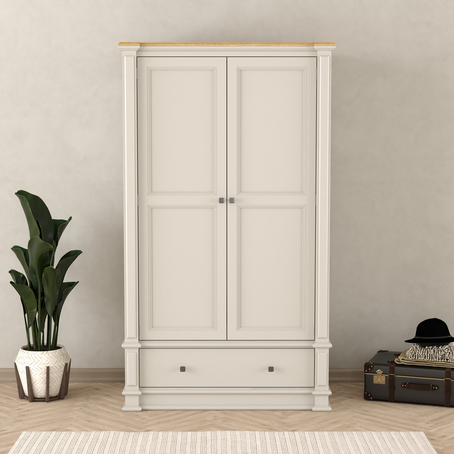 Lawson Oak And Soft White Painted Double Wardrobe