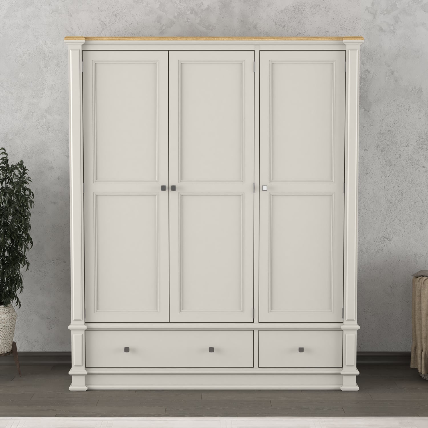 Lawson Oak And Soft White Painted Triple Wardrobe