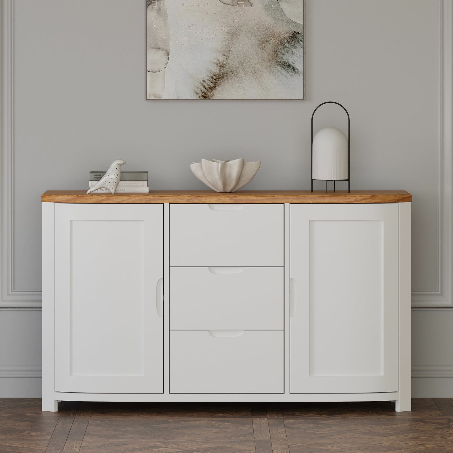 Bradwell Oak And Signal White Painted Large Sideboard
