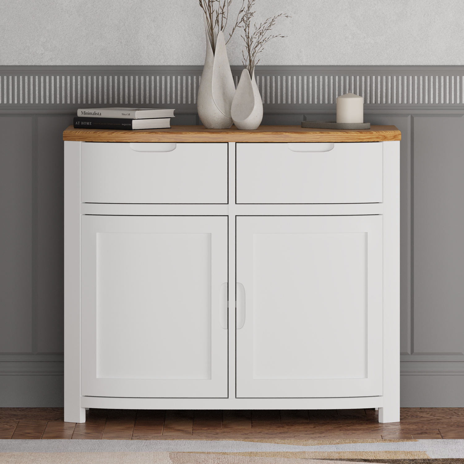 Bradwell Oak And Signal White Painted Small Sideboard