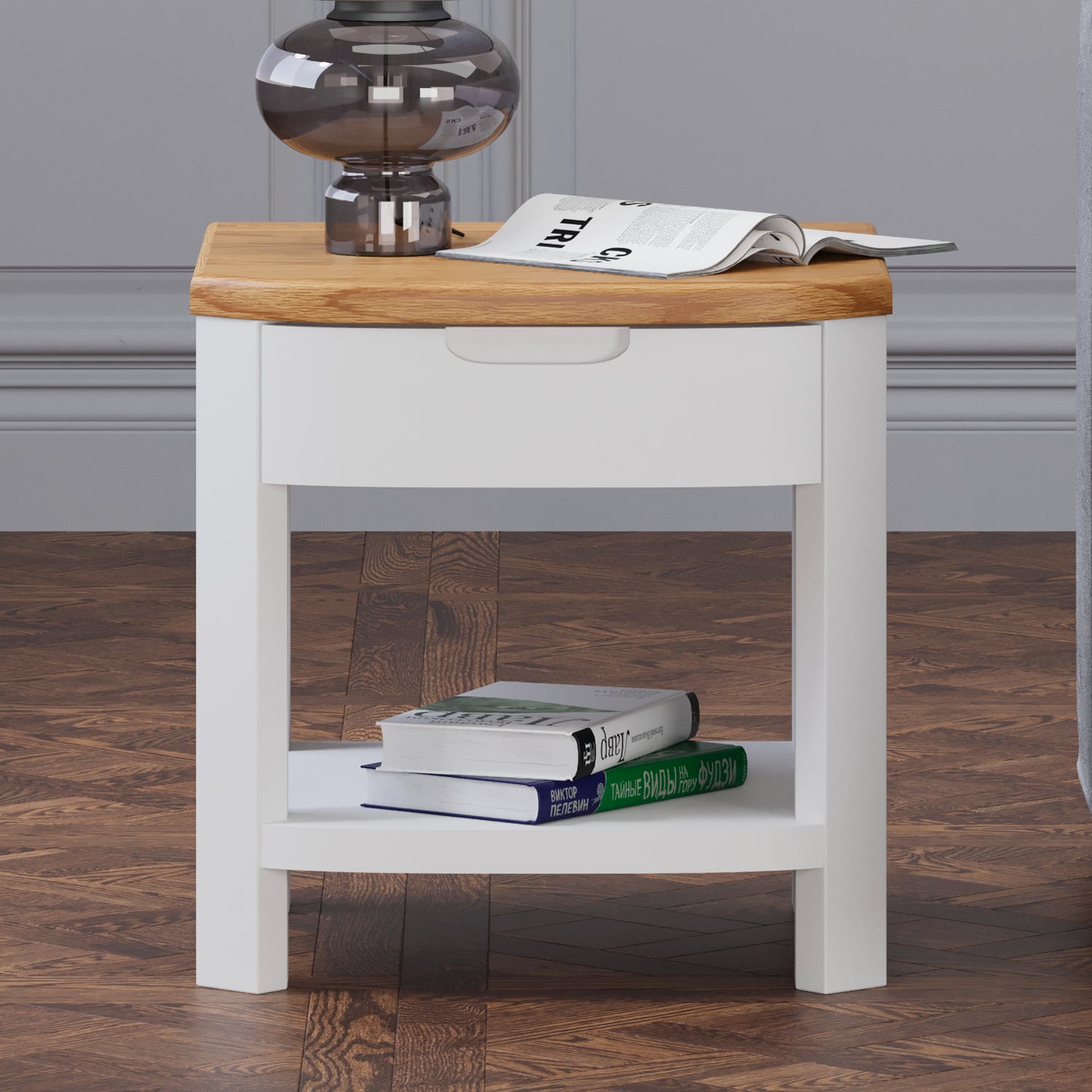 Bradwell Oak And Signal White Painted 1 Drawer Lamp Table