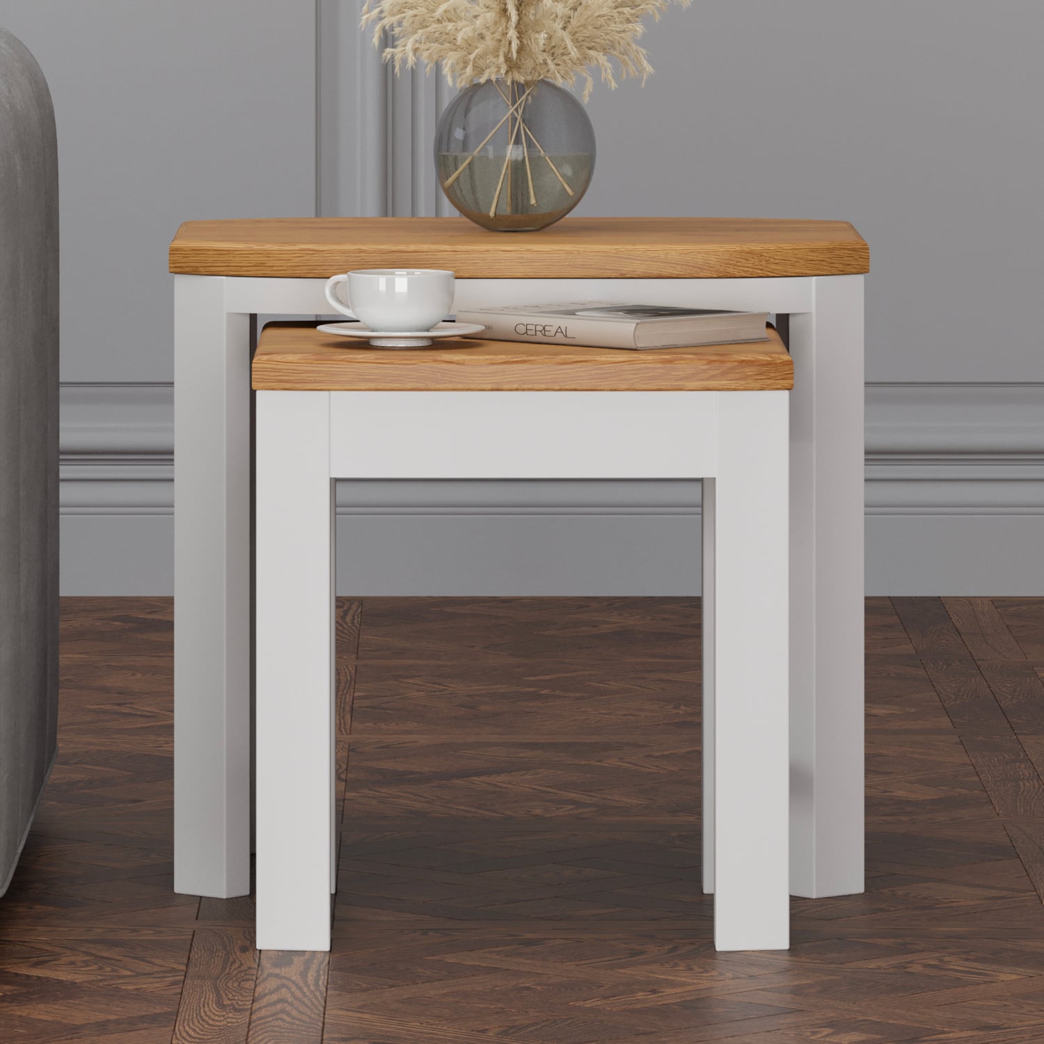 Bradwell Oak And Signal White Painted Nest Of Tables