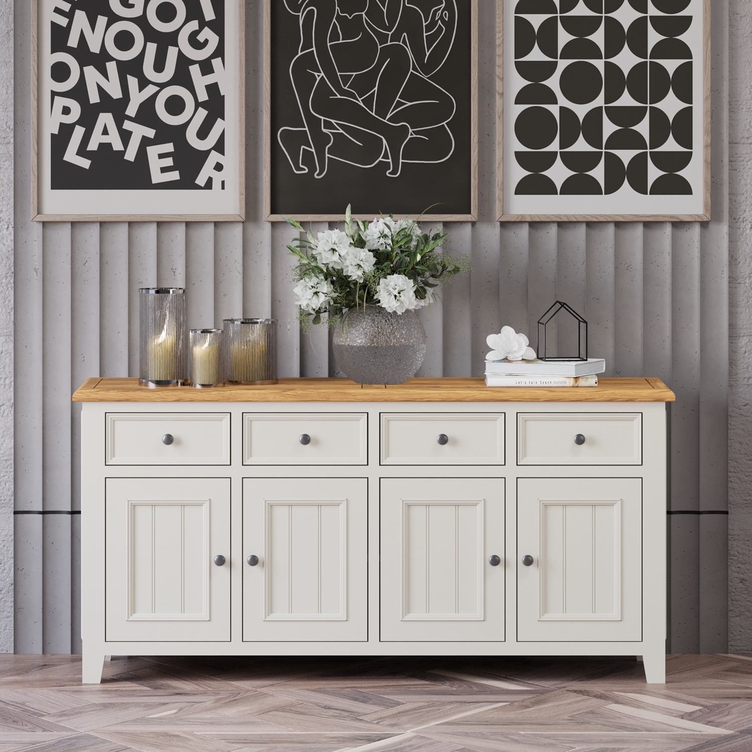 Weymouth Oak and Soft White Painted Extra Large Sideboard