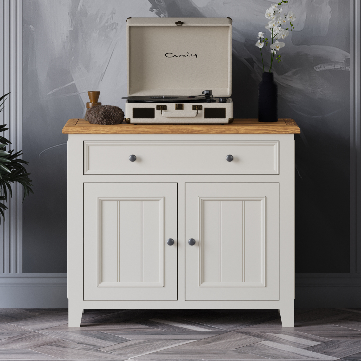 Weymouth Oak and Soft White Painted Small Sideboard