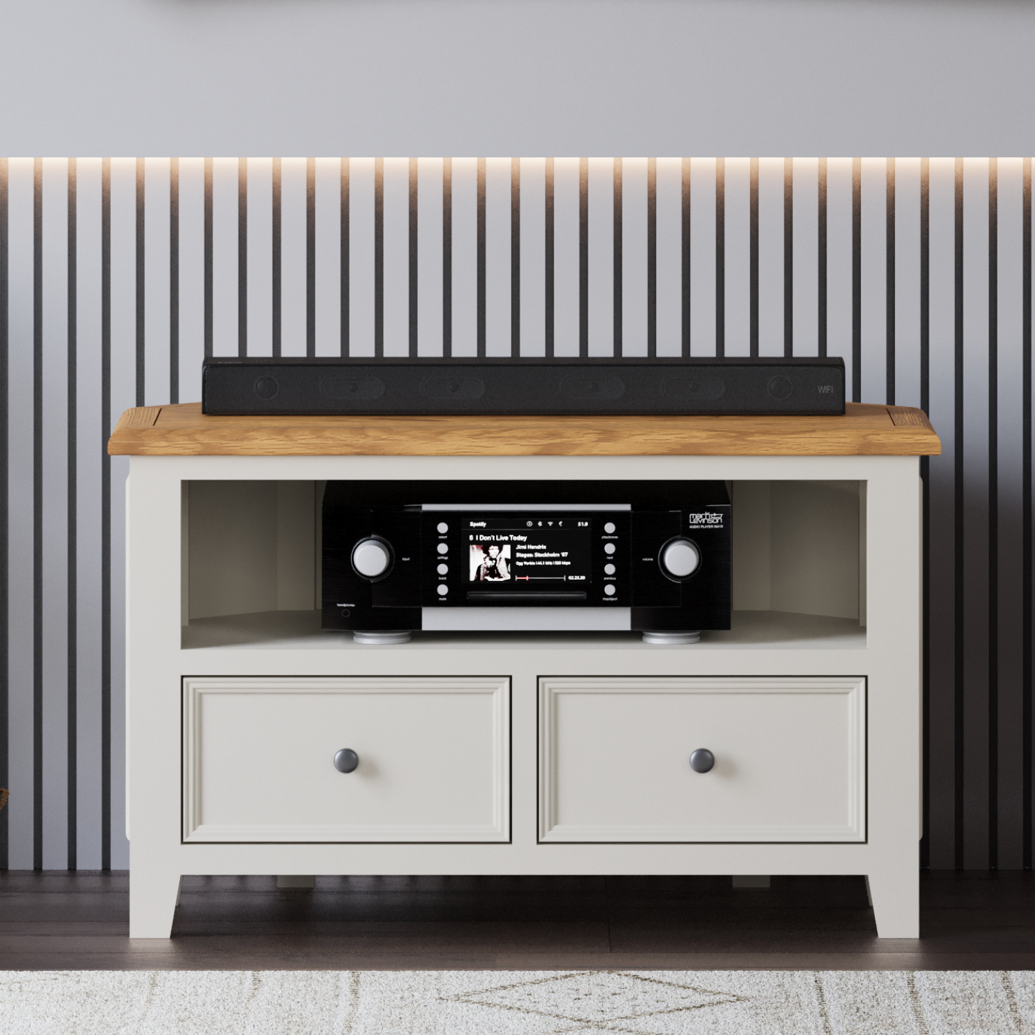 Weymouth Oak and Soft White Painted Corner TV Cabinet