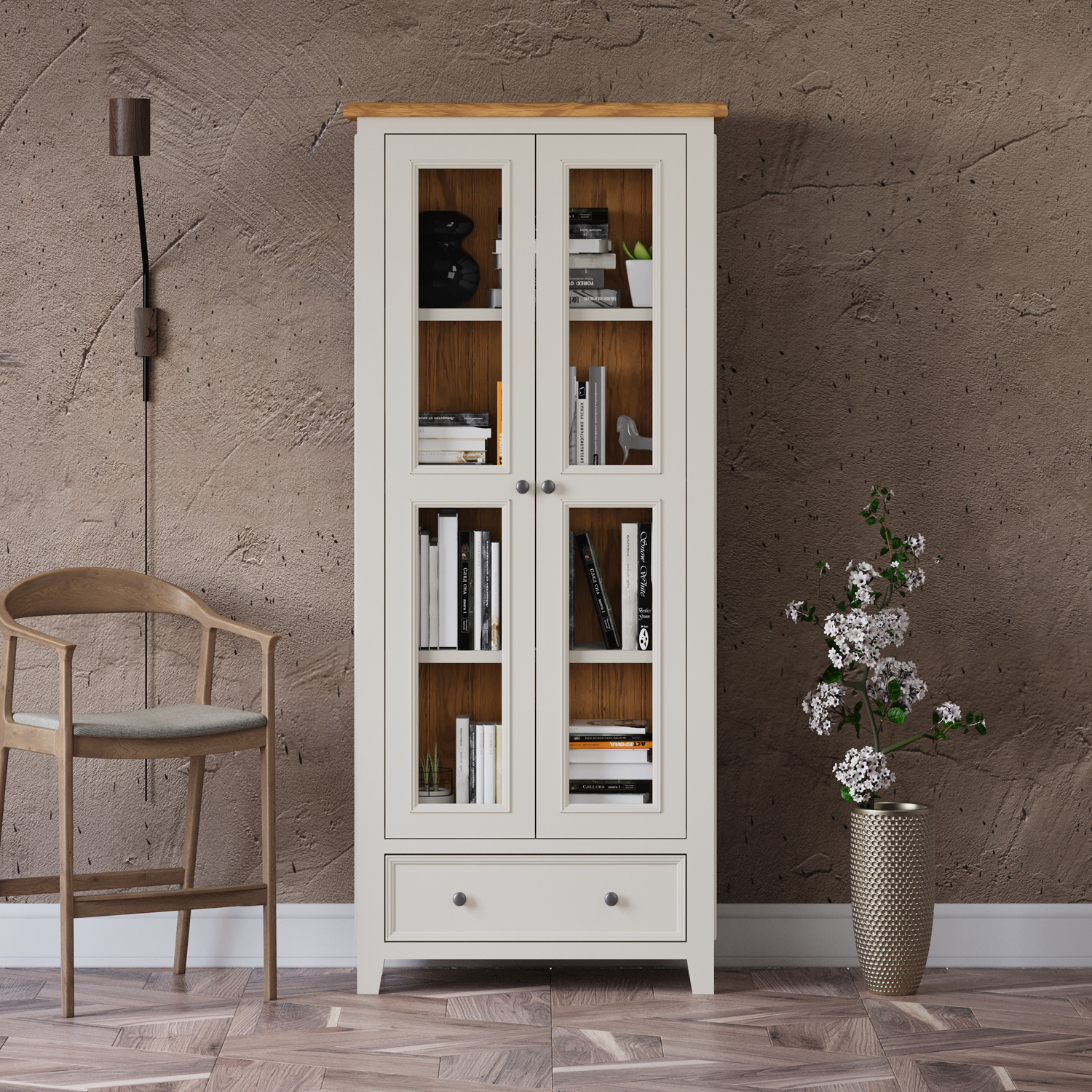 Weymouth Oak and Soft White Painted Glazed Display Cabinet