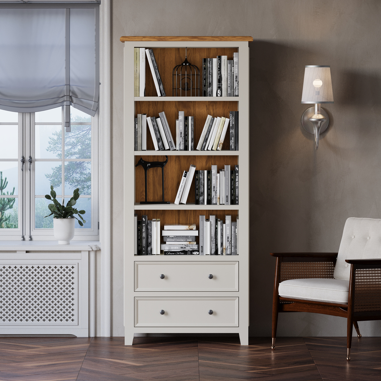 Weymouth Oak and Soft White Painted Tall Bookcase