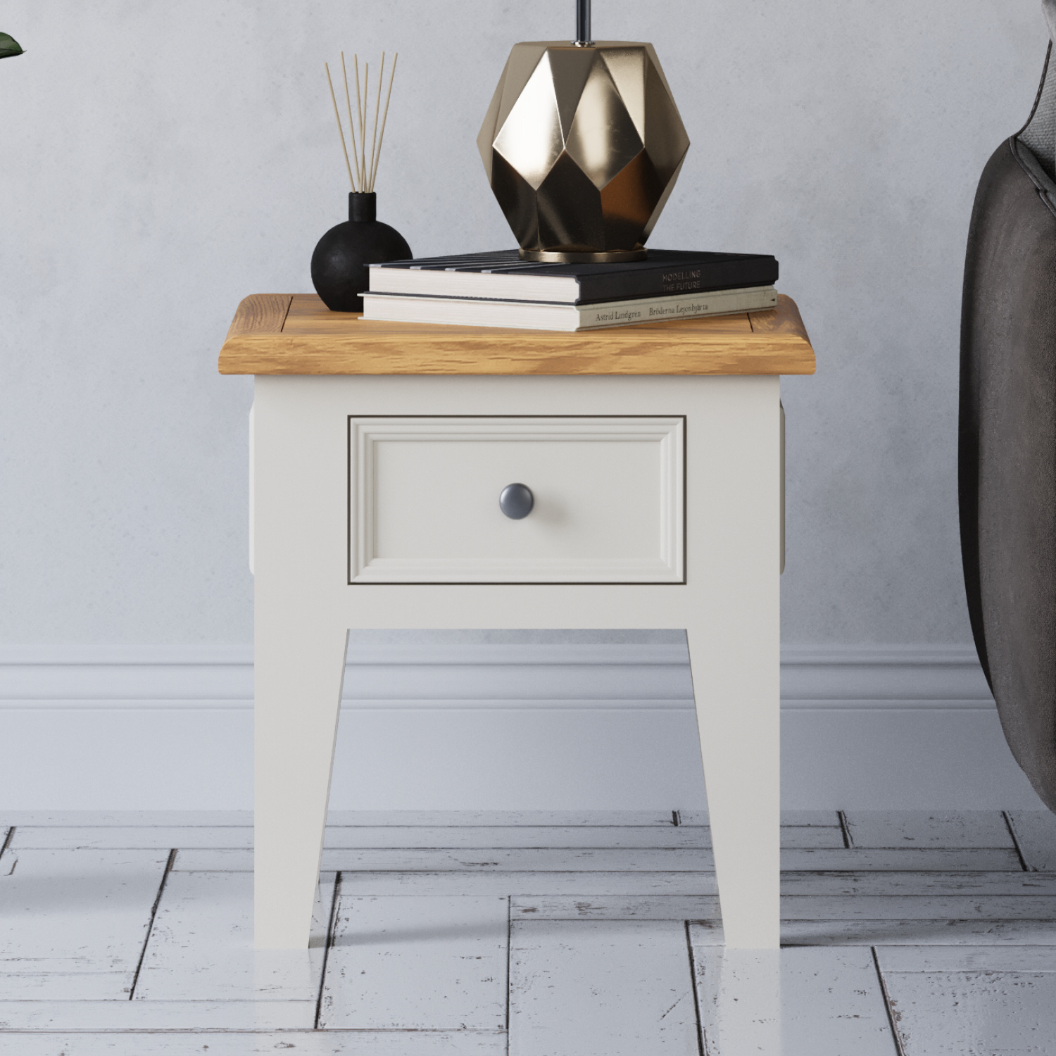 Weymouth Oak and Soft White Painted Lamp Table