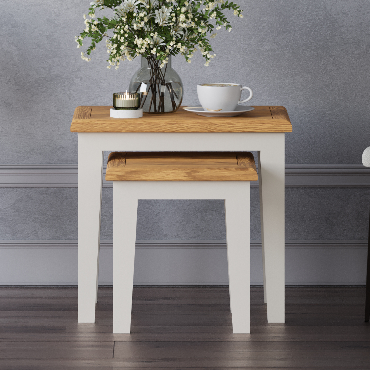 Weymouth Oak and Soft White Painted Nest Of Tables