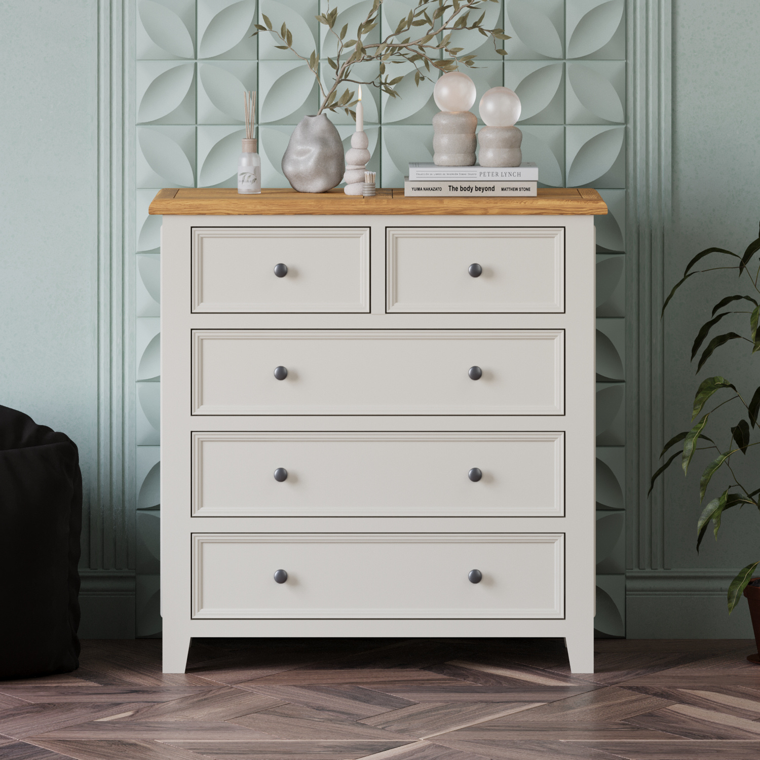 Weymouth Oak and Soft White Painted 2 Over 3 Chest of Drawers