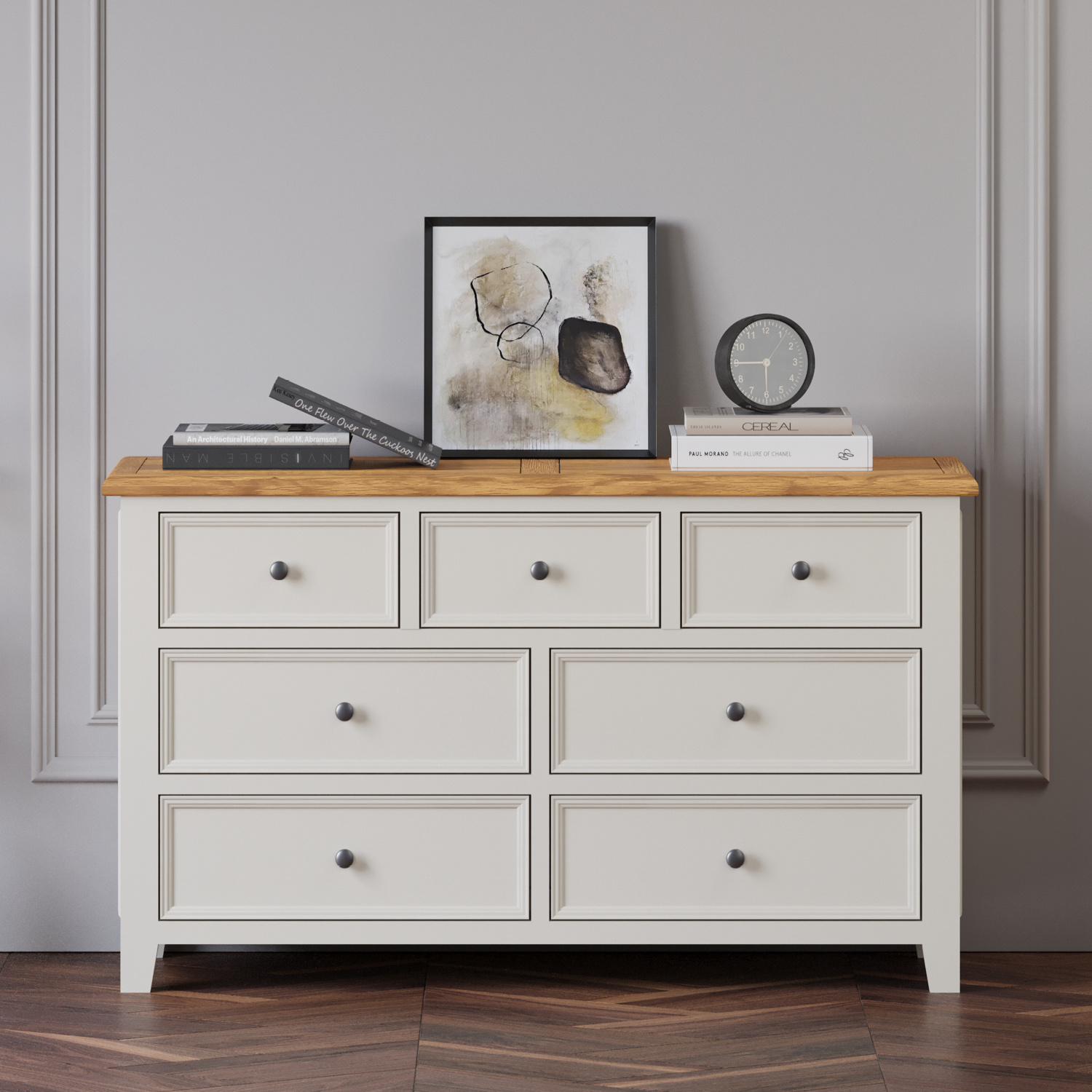 Weymouth Oak and Soft White Painted Wide Chest Of Drawers