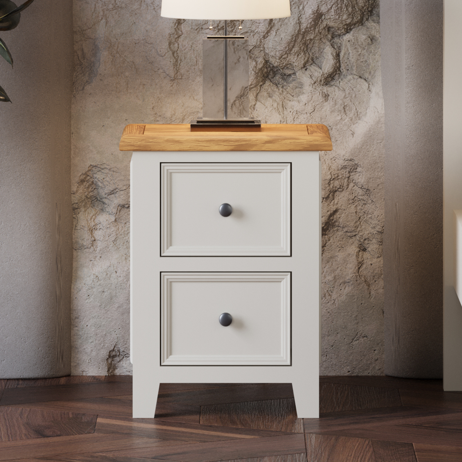 Weymouth Oak and Soft White Painted 2 Drawer Bedside Chest