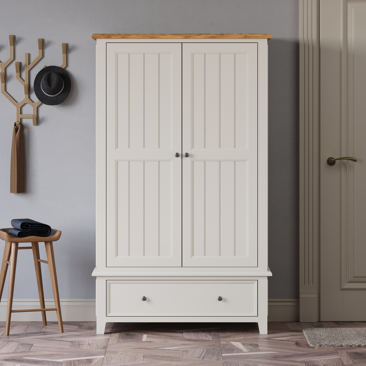 Weymouth Oak and Soft White Painted Double Wardrobe
