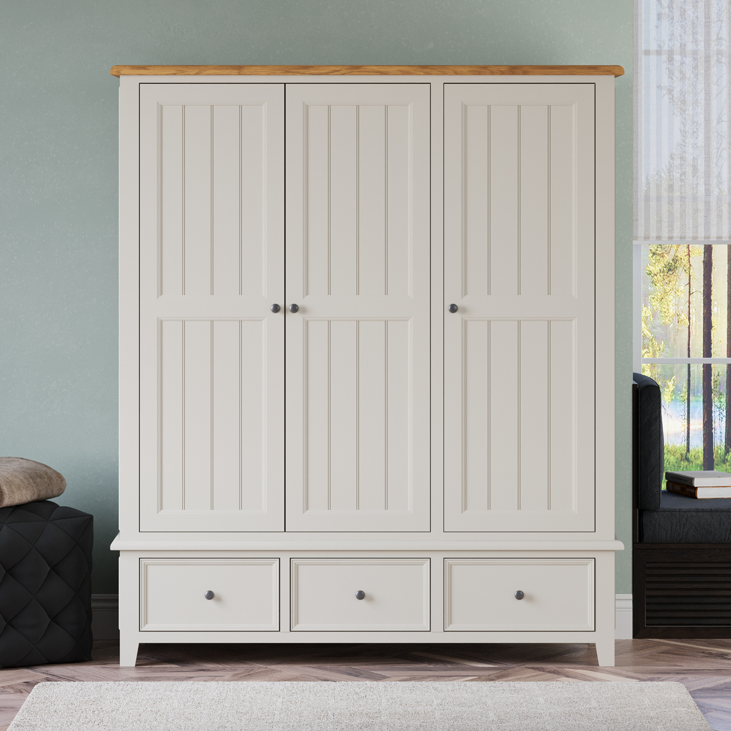 Weymouth Oak and Soft White Painted Triple Wardrobe