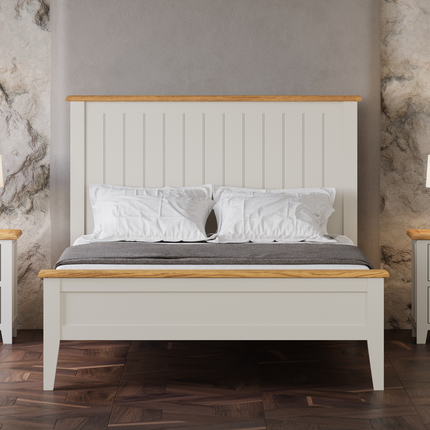Weymouth Oak and Soft White Painted Kingsize Bed