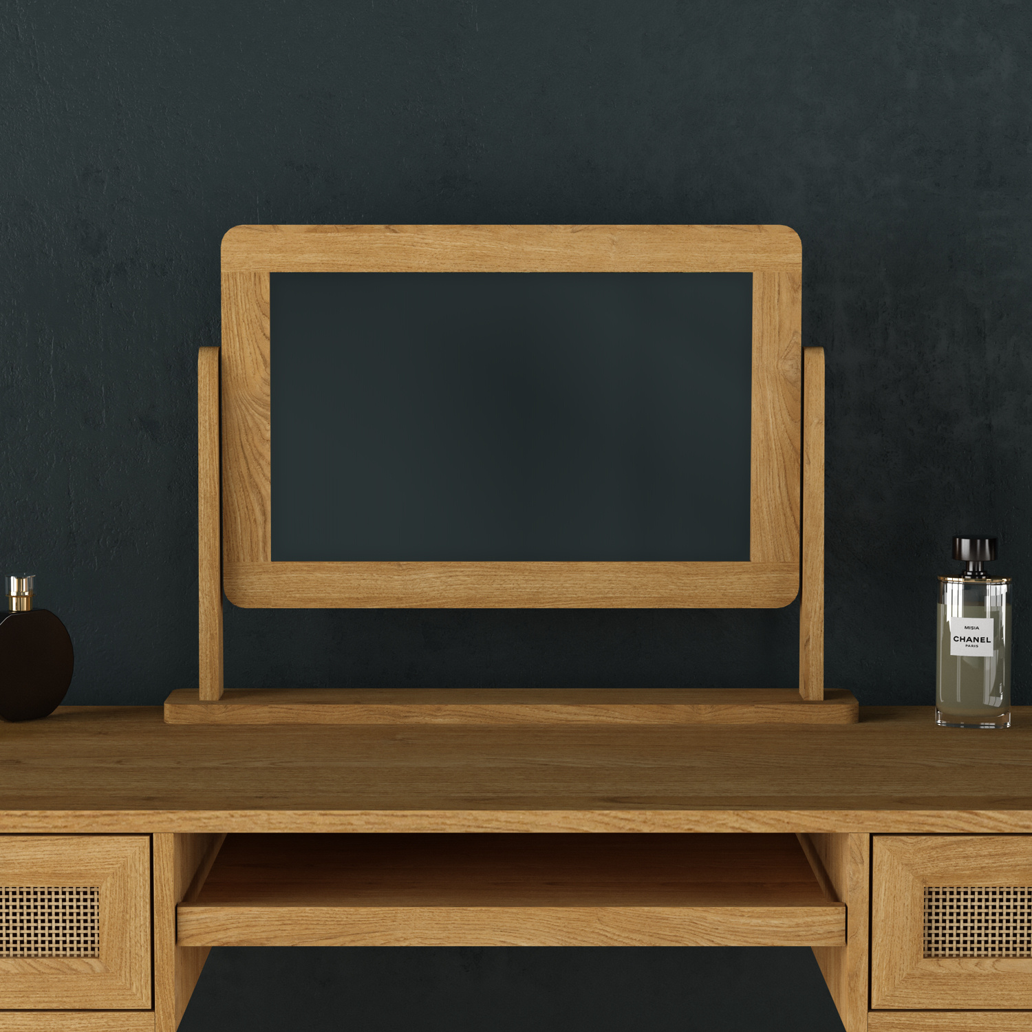 Oak Rattan Dressing Table Mirror