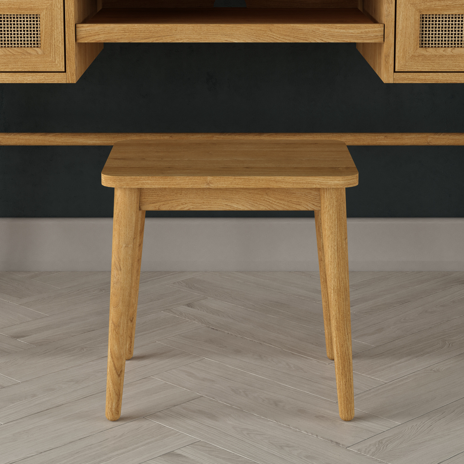 Oak Rattan Dressing Table Stool