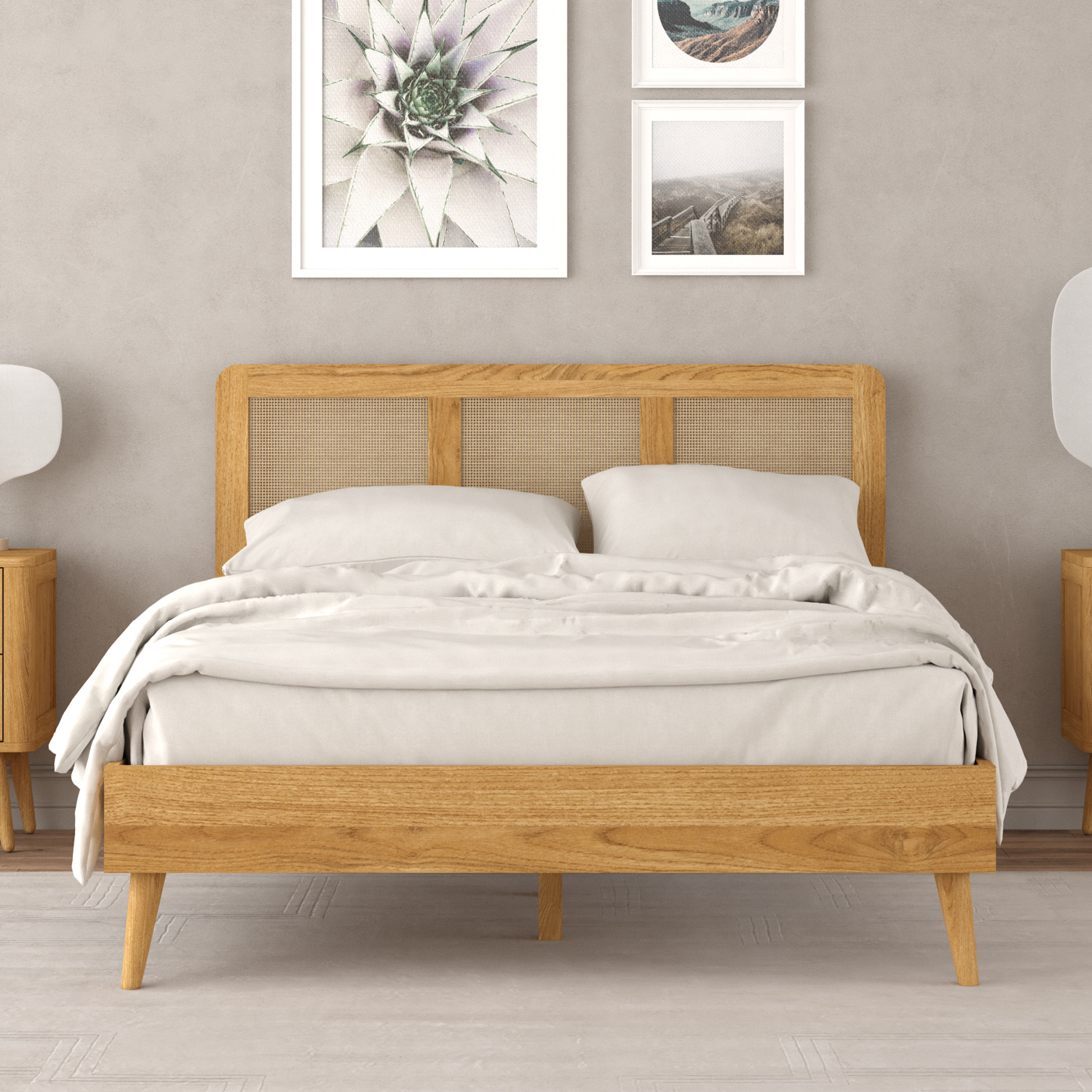 Oak Rattan Double Bed