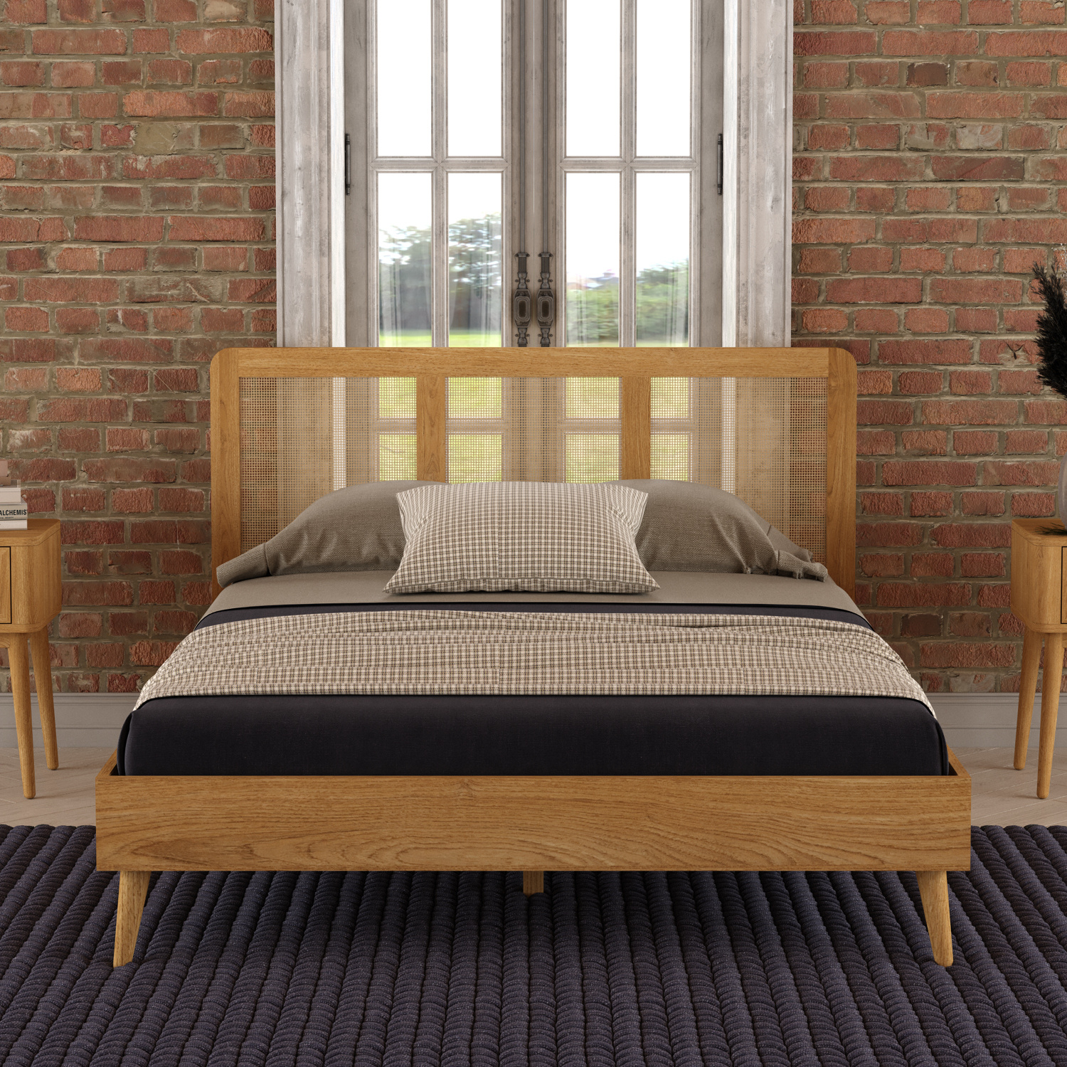 Oak Rattan King Size Bed