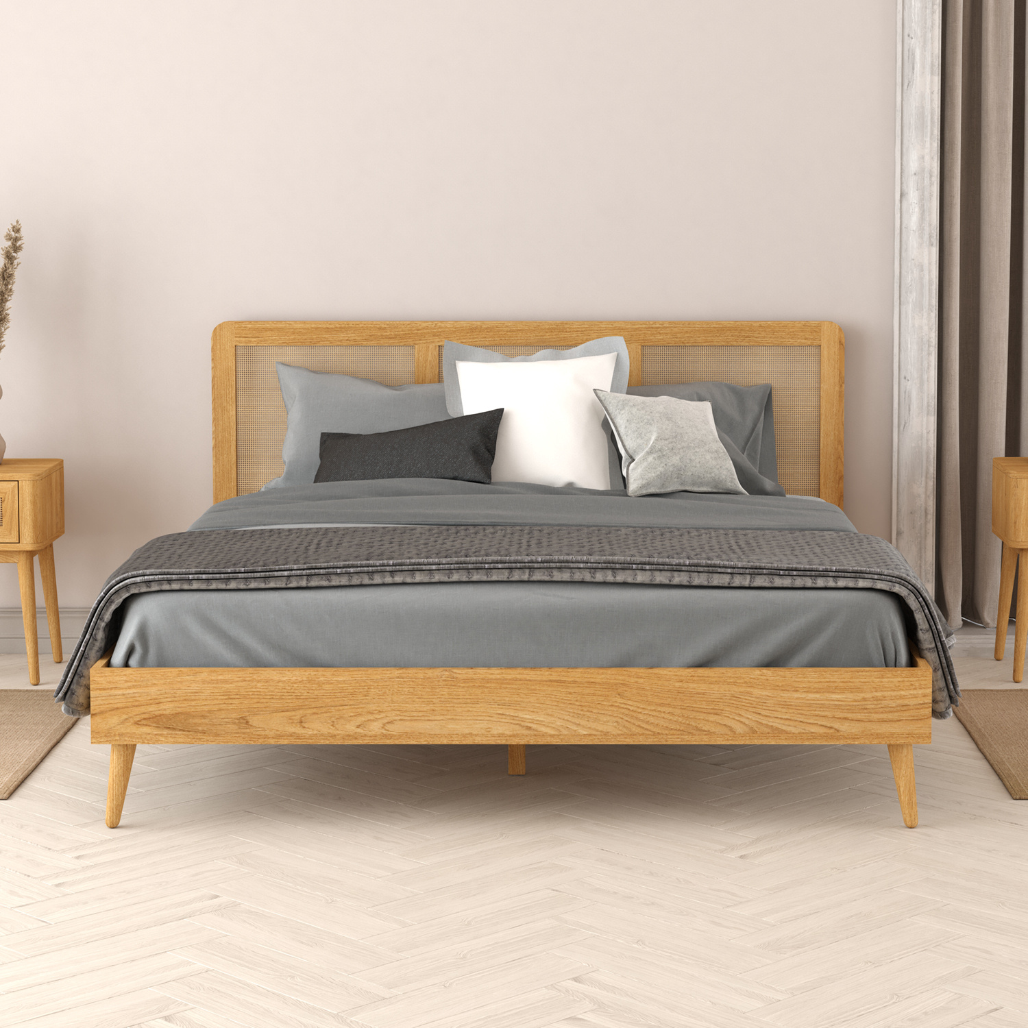 Oak Rattan Super King Size Bed