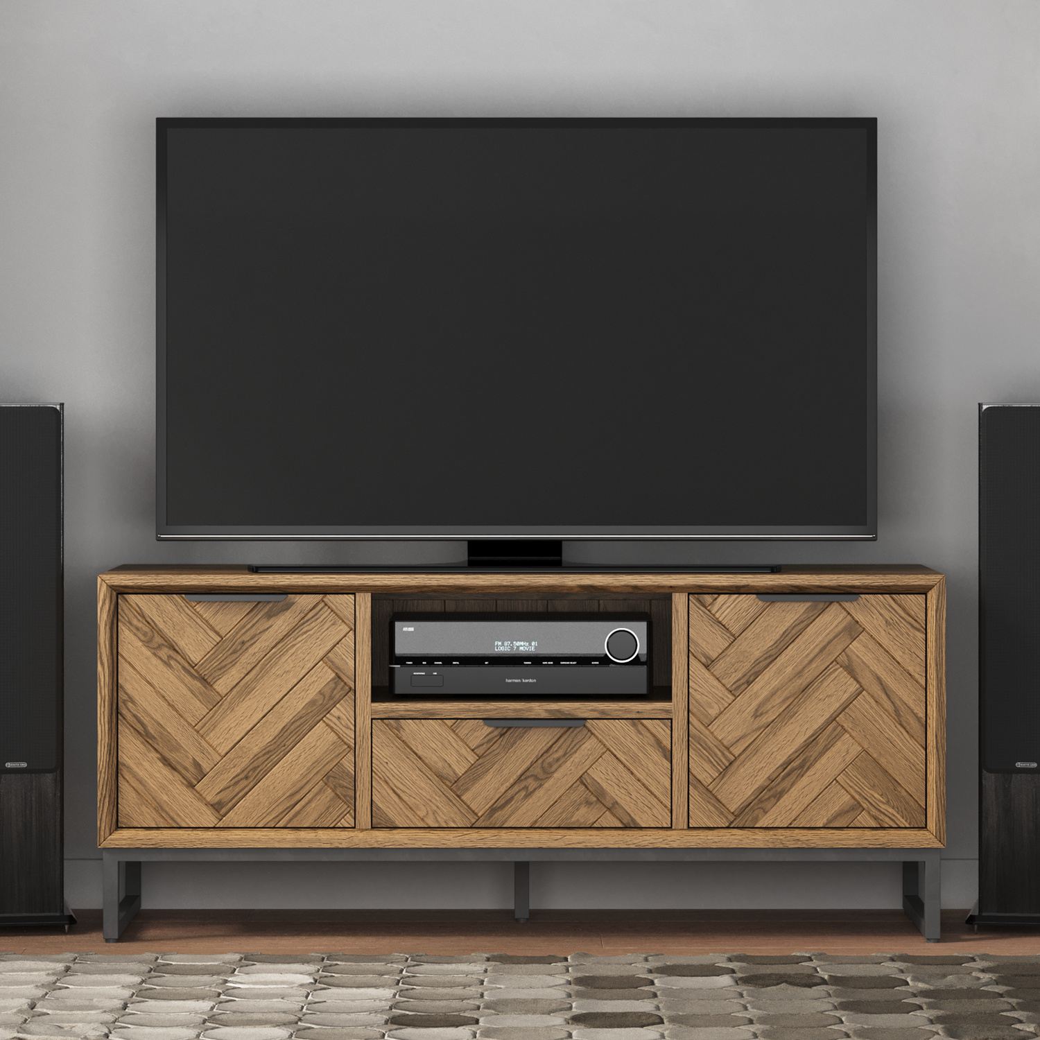Herringbone Solid Oak Large TV Cabinet