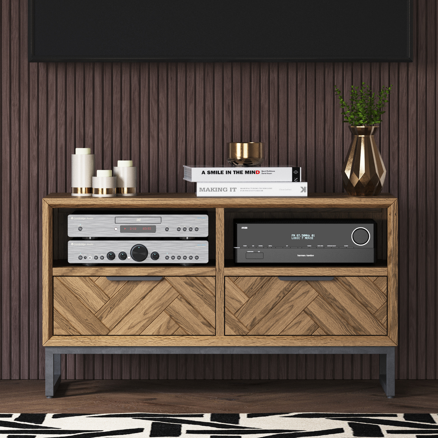 Herringbone Solid Oak Small TV Cabinet