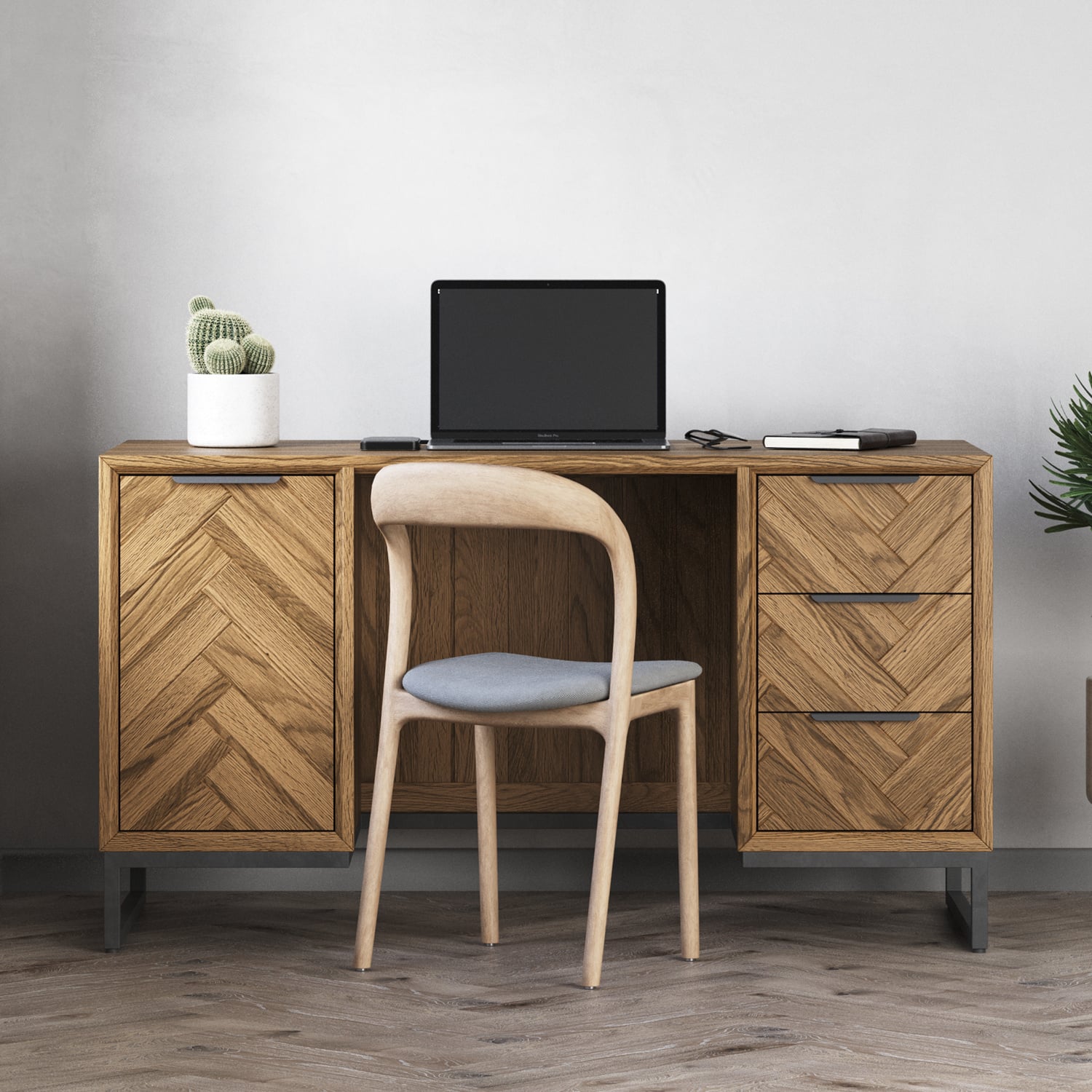 Herringbone Solid Oak Computer Desk