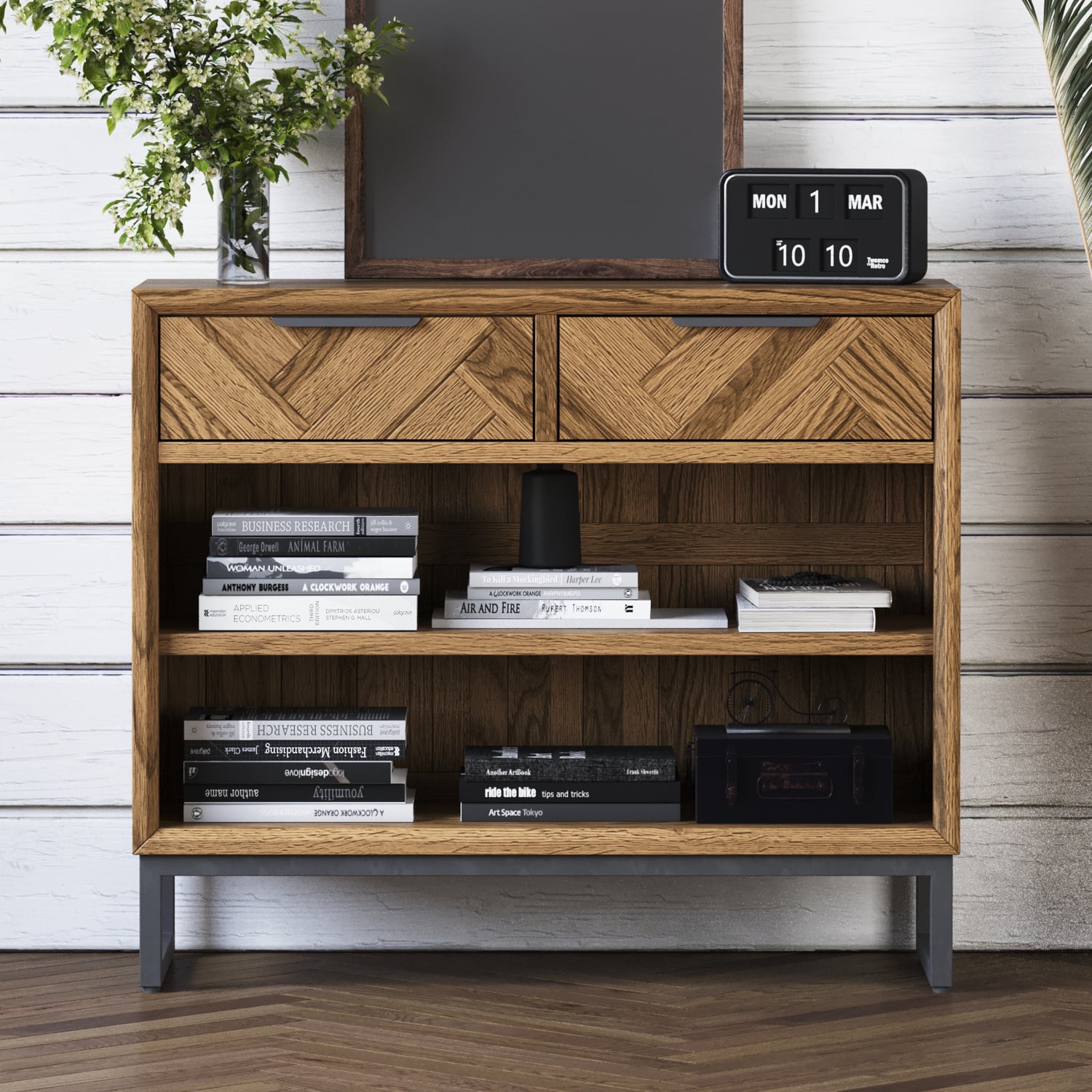 Herringbone Solid Oak Console Table