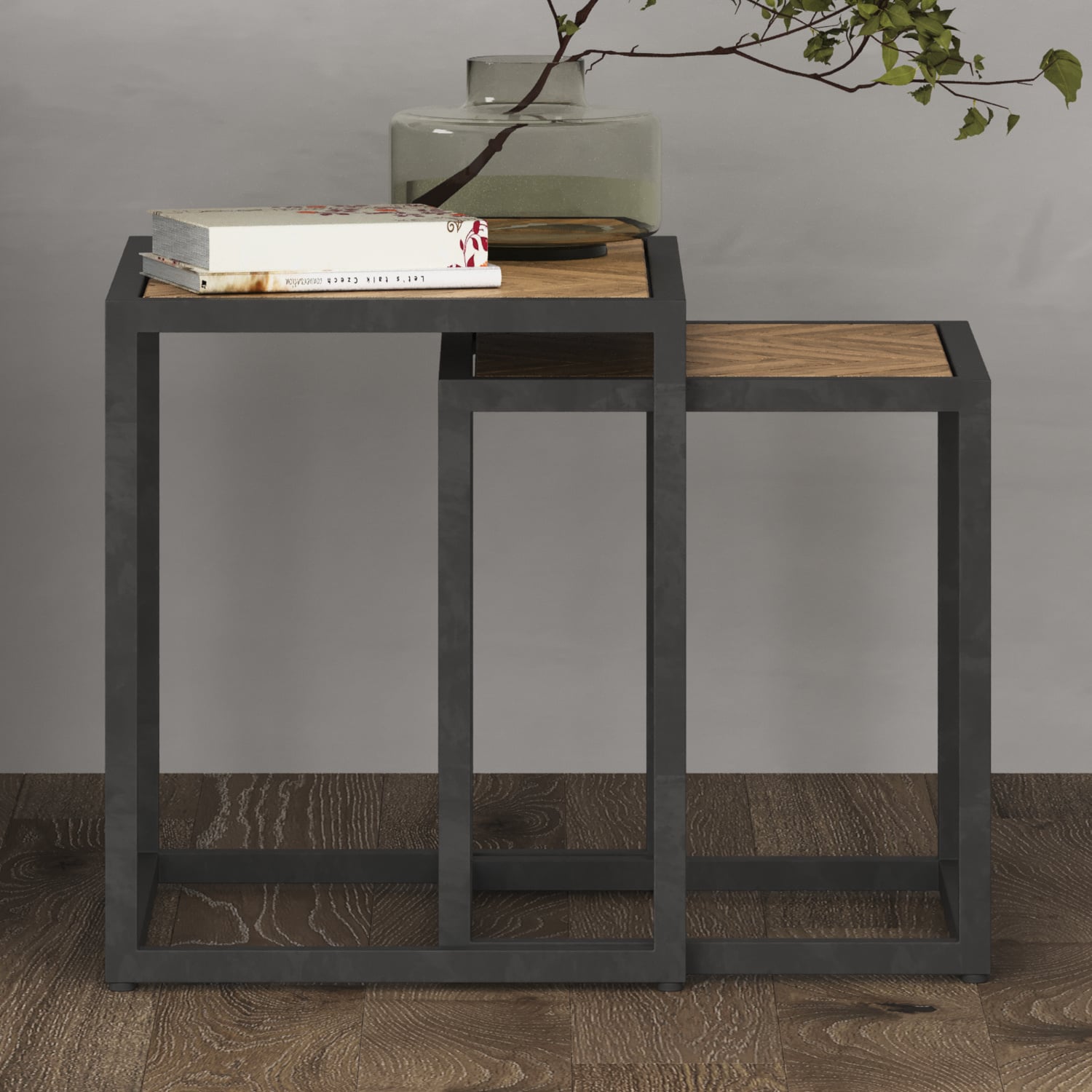 Herringbone Solid Oak Nest of Tables